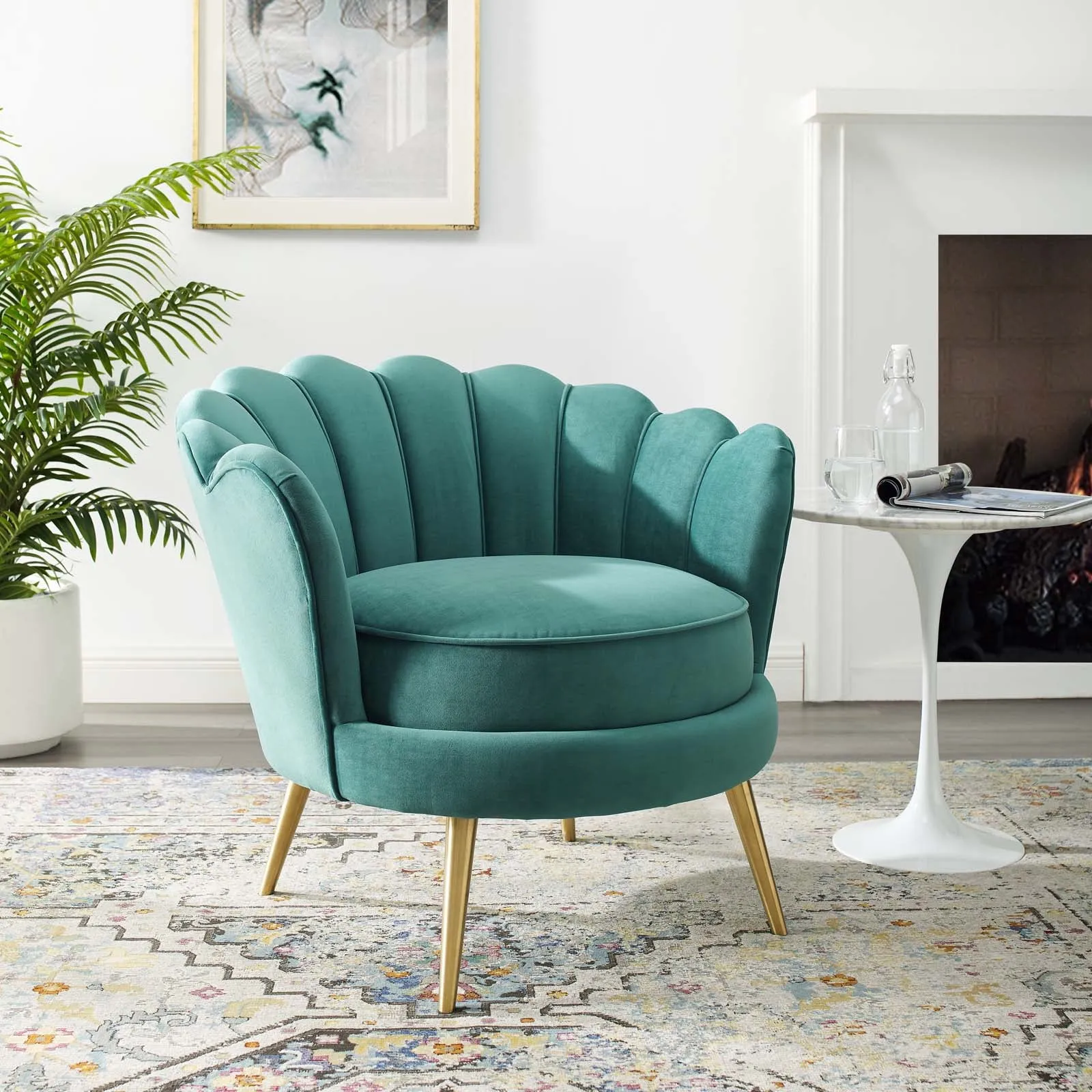 Admire Scalloped Edge Performance Velvet Accent Armchair by Modway