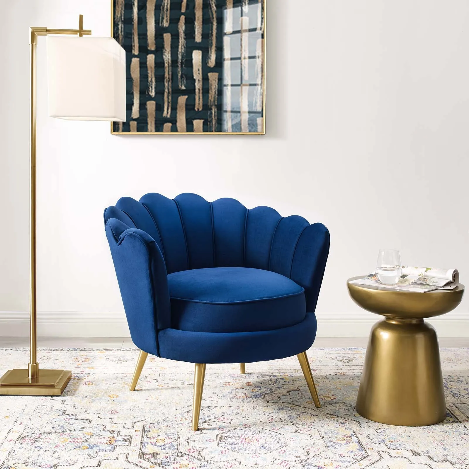 Admire Scalloped Edge Performance Velvet Accent Armchair by Modway