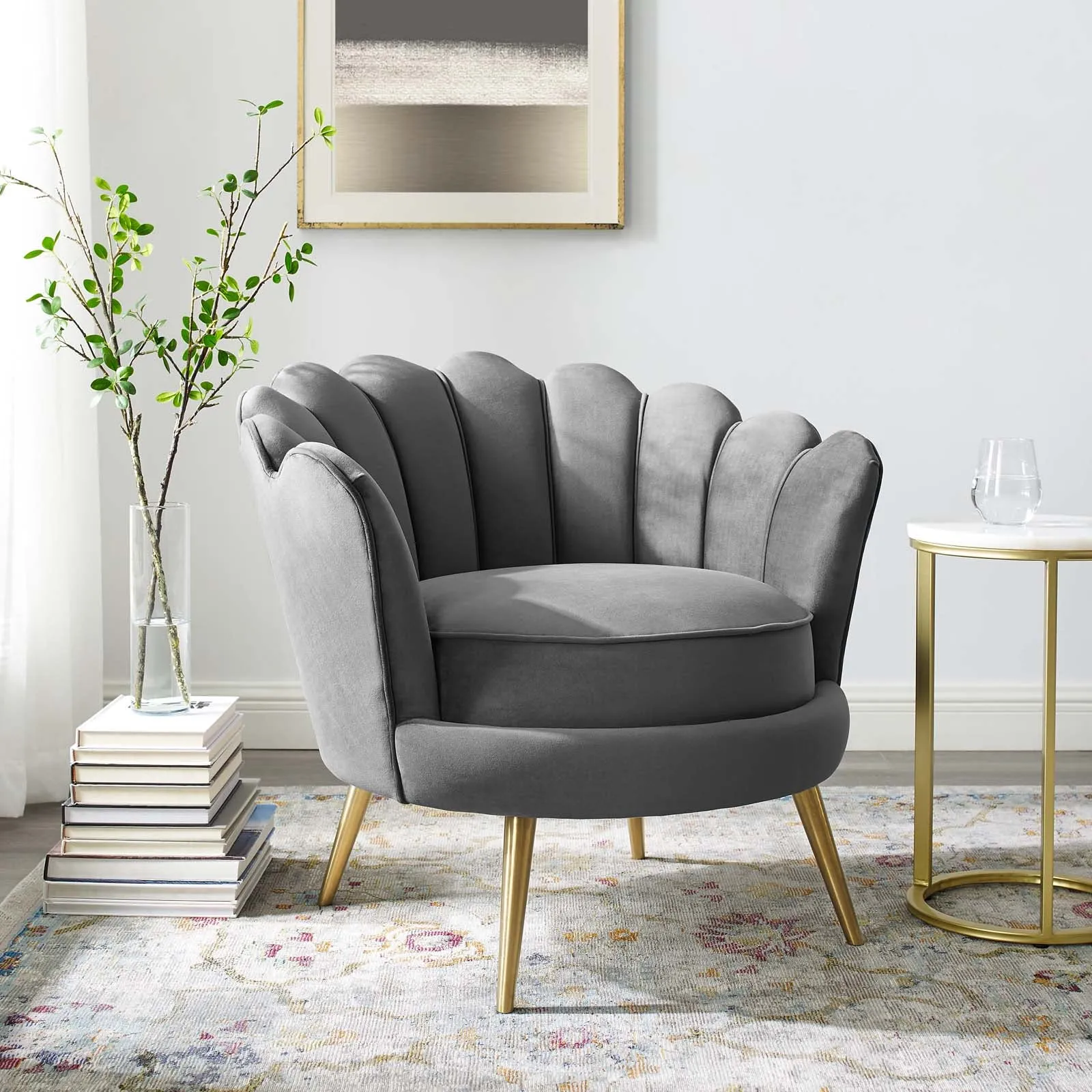 Admire Scalloped Edge Performance Velvet Accent Armchair by Modway