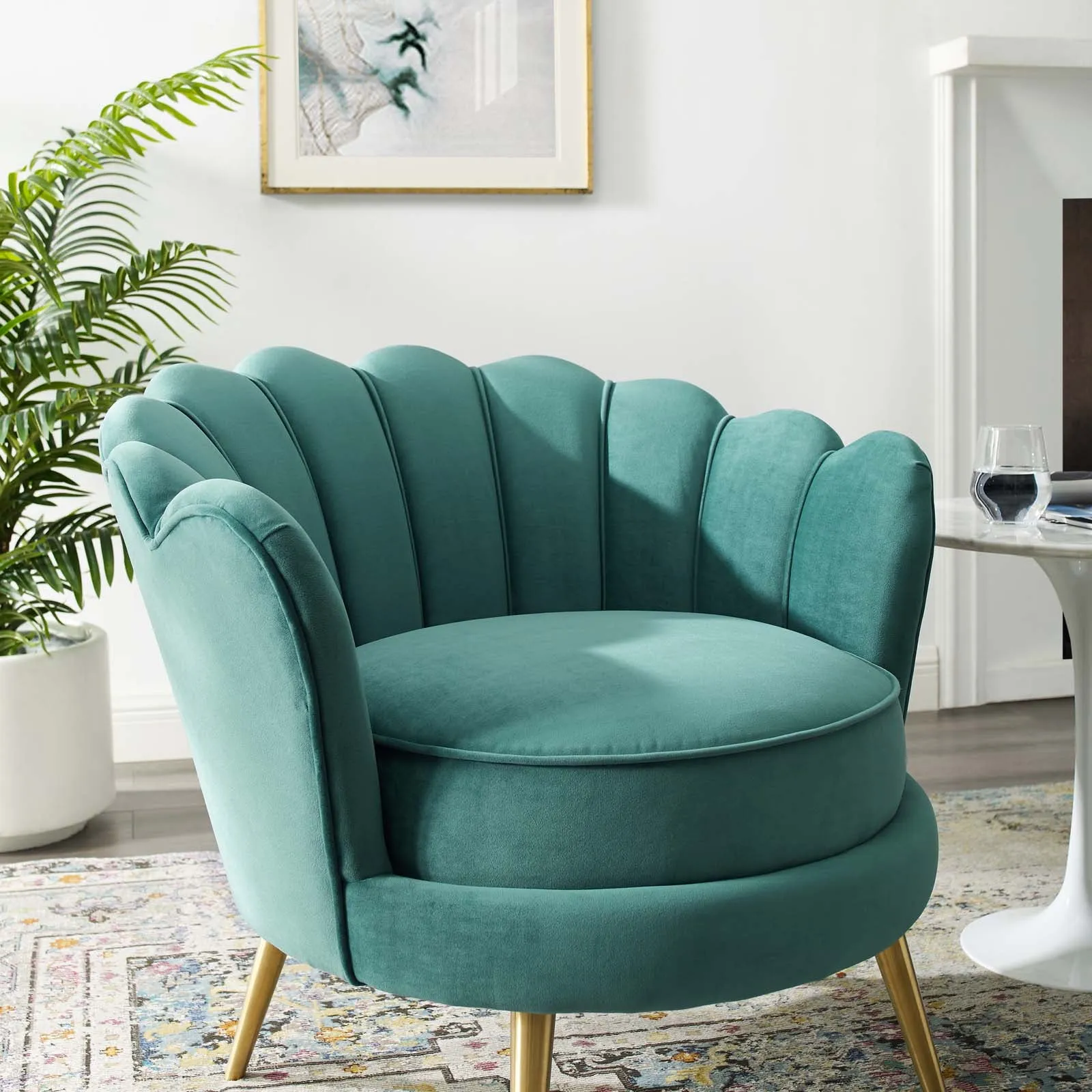 Admire Scalloped Edge Performance Velvet Accent Armchair by Modway