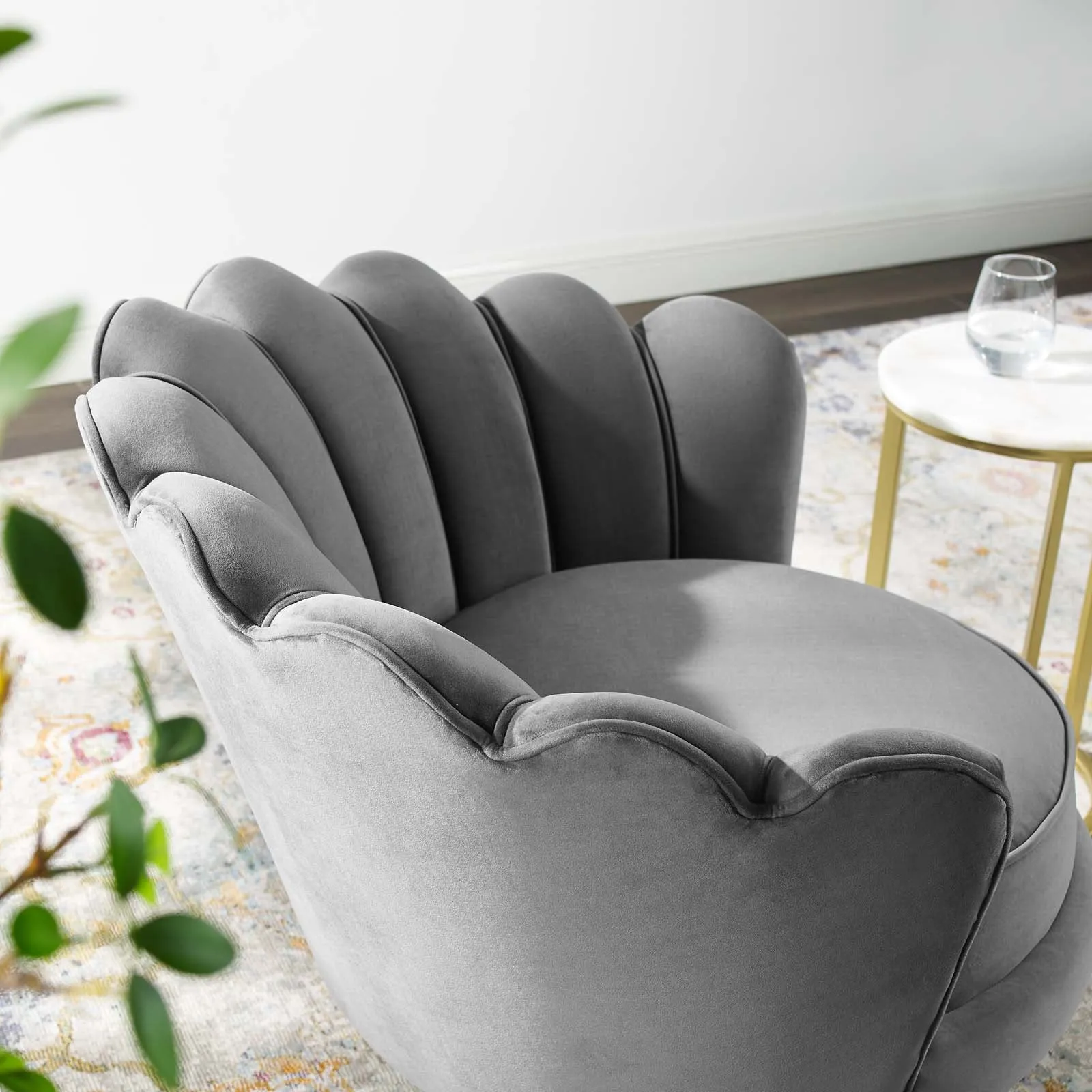 Admire Scalloped Edge Performance Velvet Accent Armchair by Modway