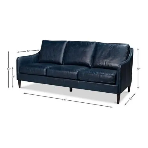 Alehandro Leather Sofa, Chateau Blue