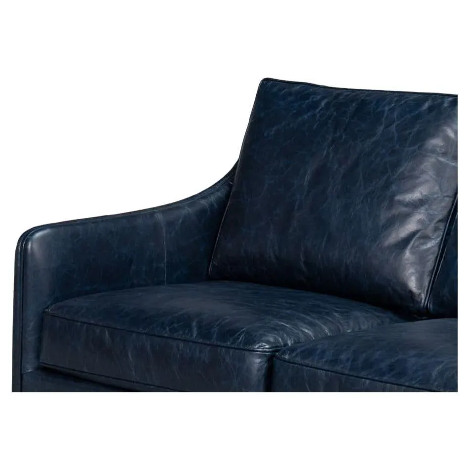 Alehandro Leather Sofa, Chateau Blue