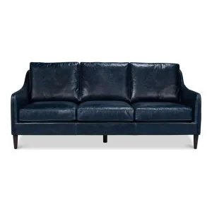 Alehandro Leather Sofa, Chateau Blue