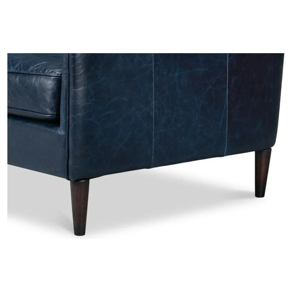 Alehandro Leather Sofa, Chateau Blue