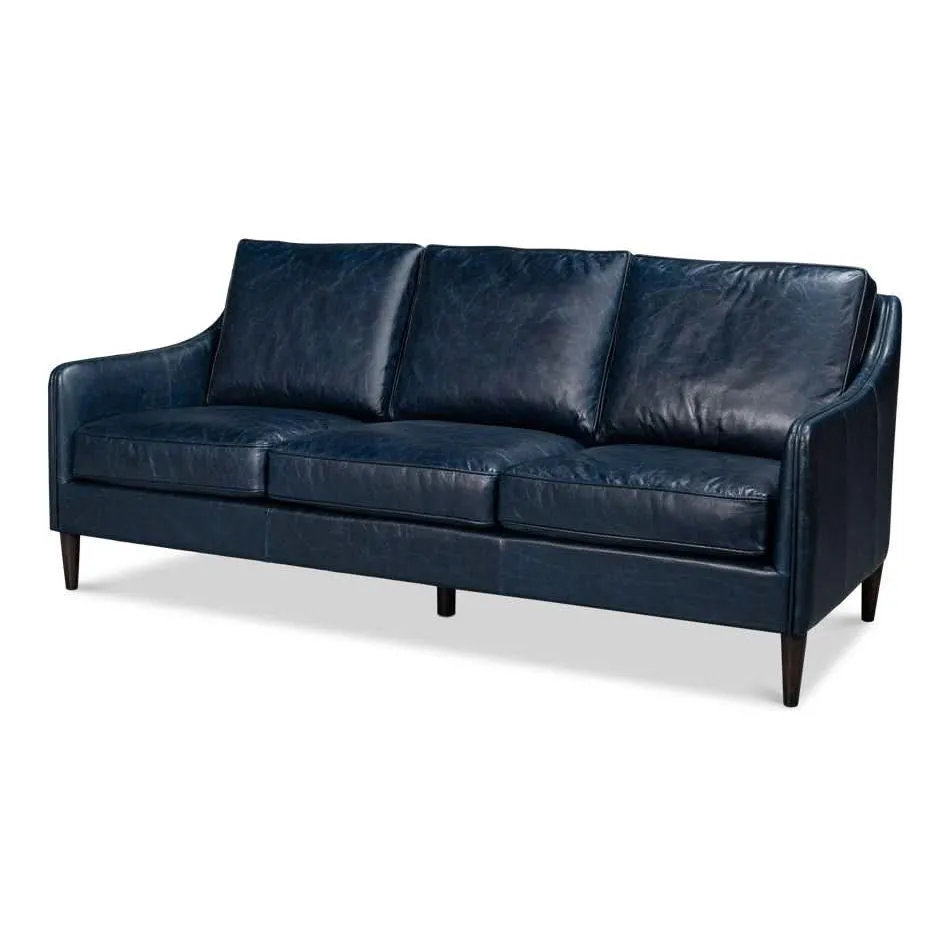 Alehandro Leather Sofa, Chateau Blue