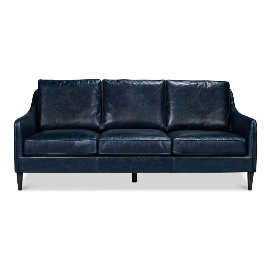 Alehandro Leather Sofa, Chateau Blue