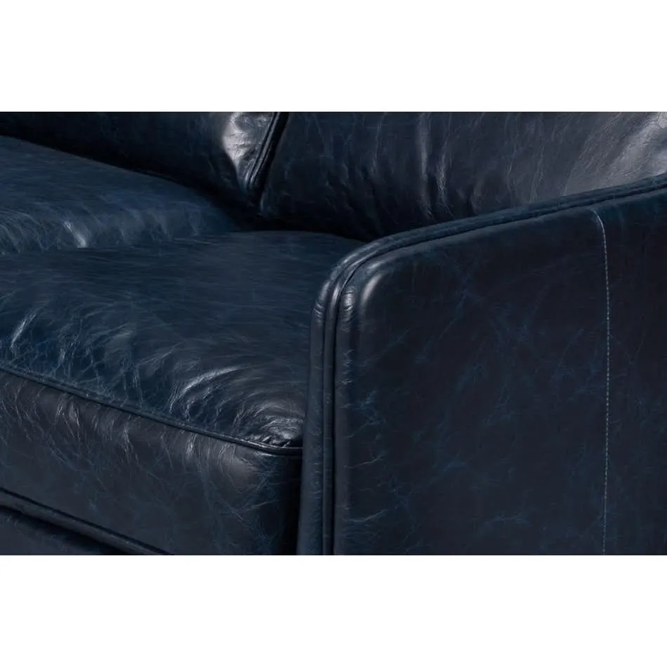 Alehandro Leather Sofa, Chateau Blue