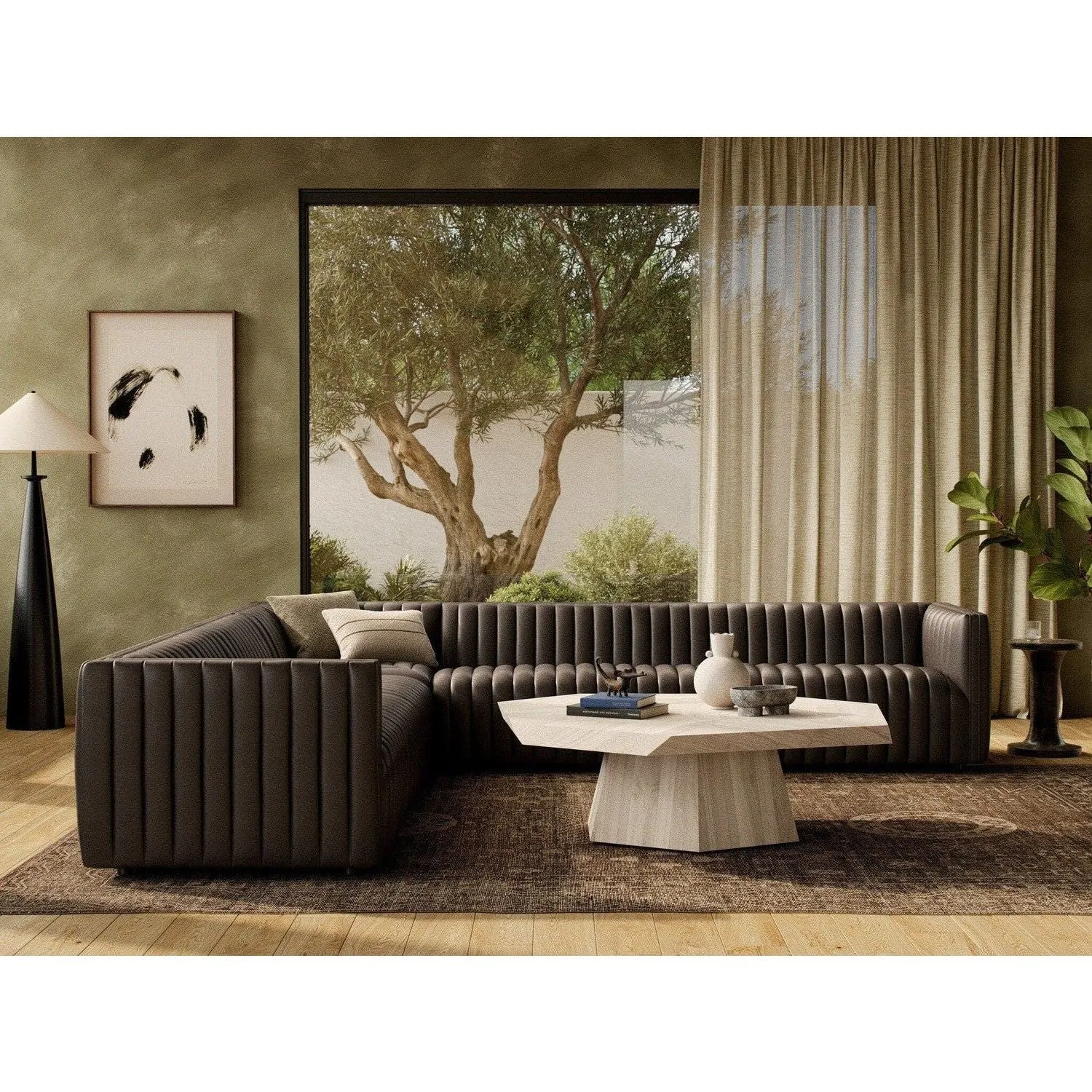 Alexander Channel Tufted Corner Sectional - Deacon Wolf Leather - 126"
