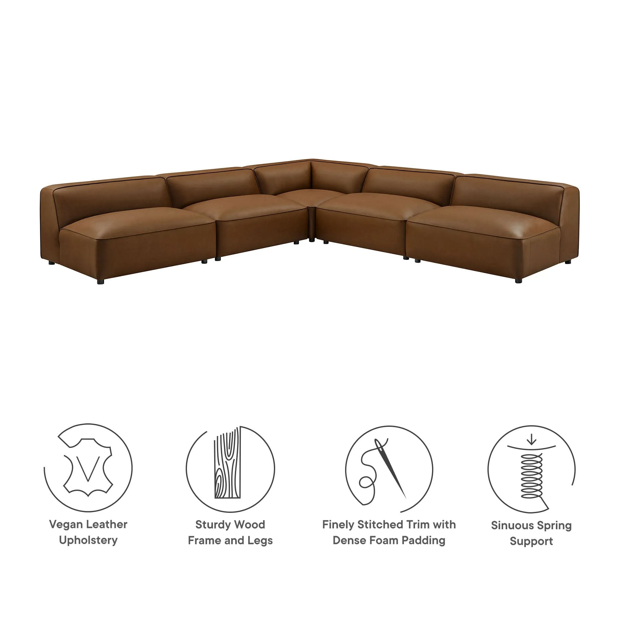 Auren 5-Piece Upholstered Armless L-Shaped Vegan Leather Modular Sofa by Modway