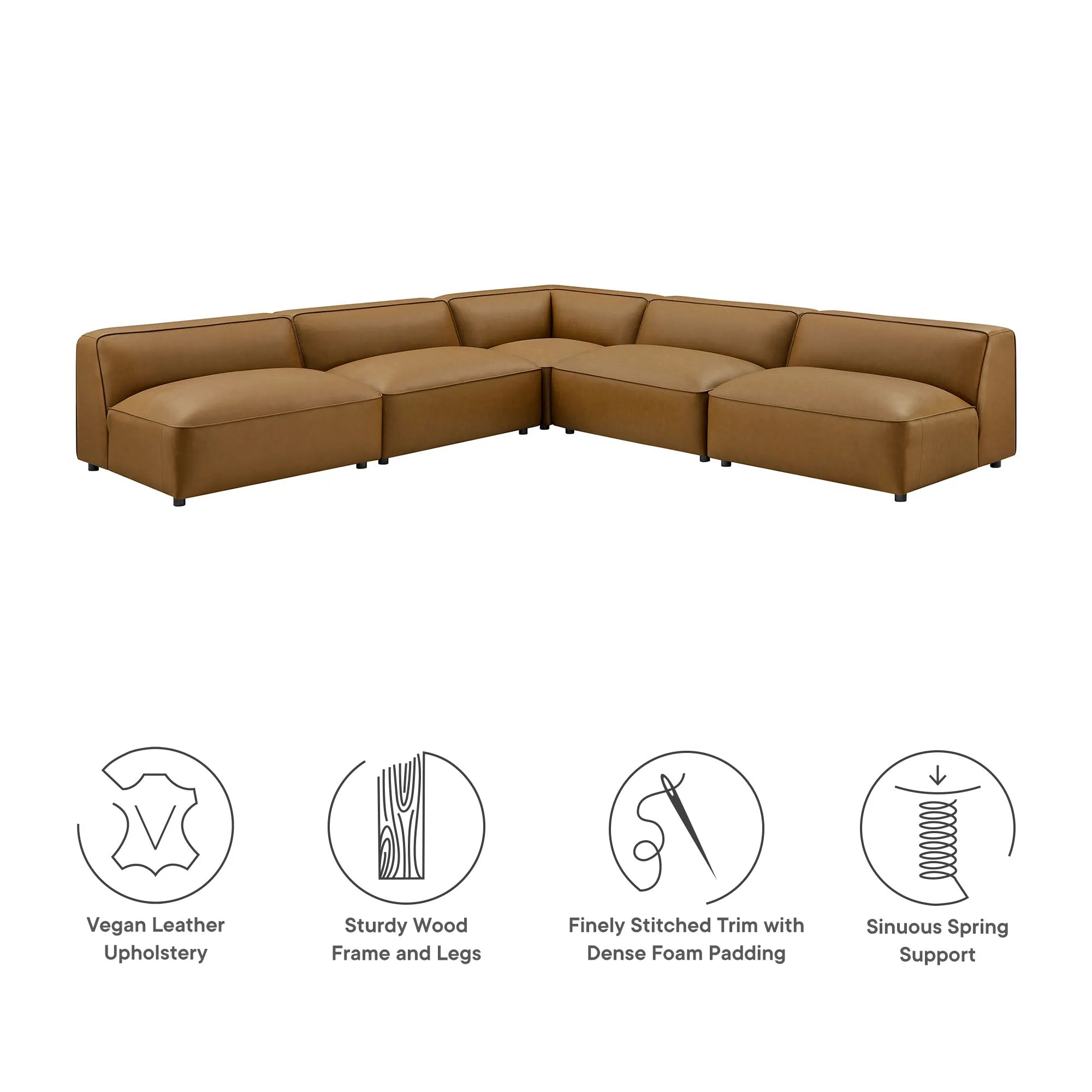 Auren 5-Piece Upholstered Armless L-Shaped Vegan Leather Modular Sofa by Modway