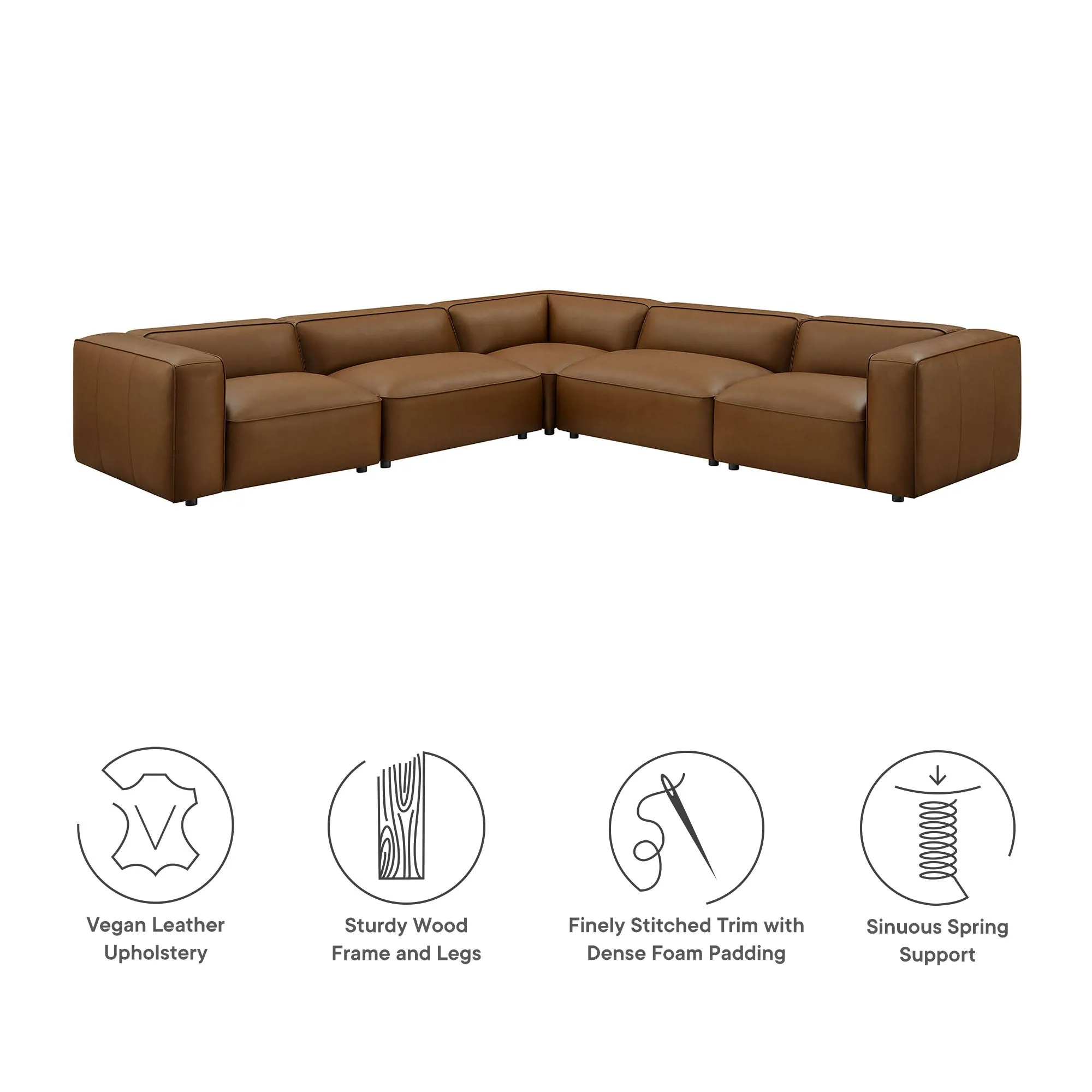 Auren 5-Piece Upholstered Vegan Leather Modular L-Shaped Sofa by Modway