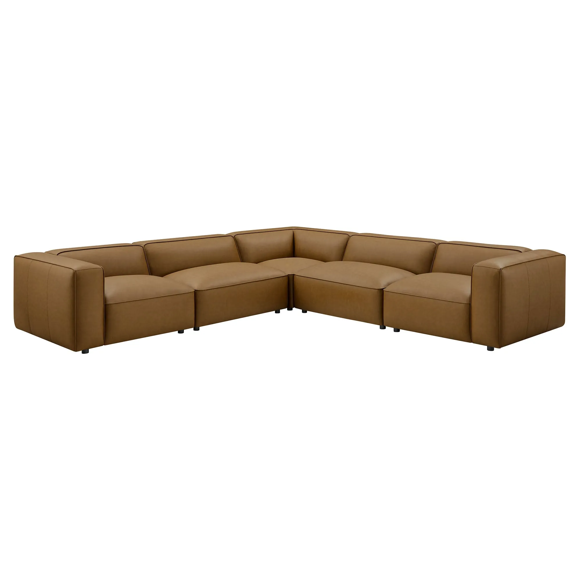 Auren 5-Piece Upholstered Vegan Leather Modular L-Shaped Sofa by Modway