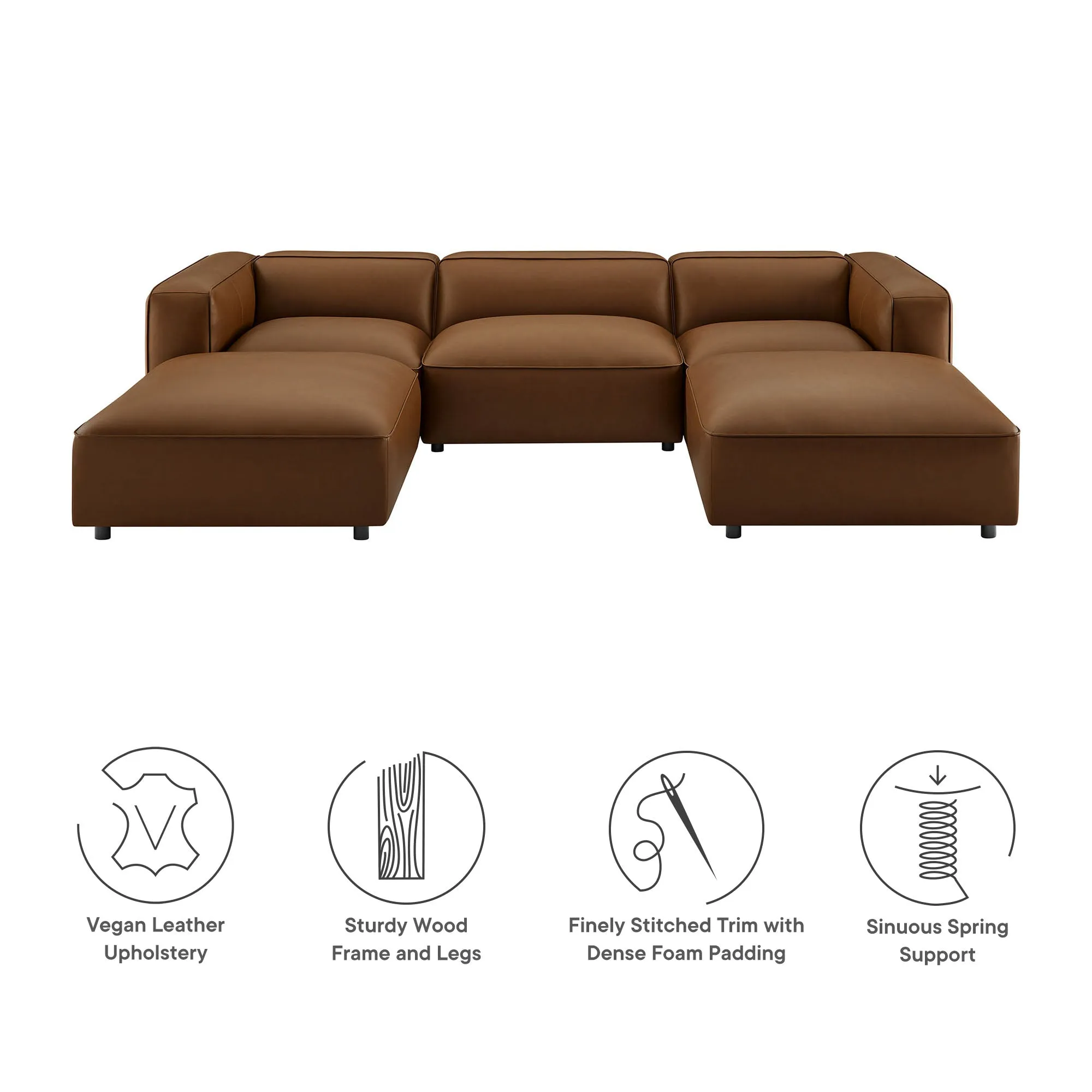 Auren 5-Piece Upholstered Vegan Leather Modular U-Shaped Sofa by Modway