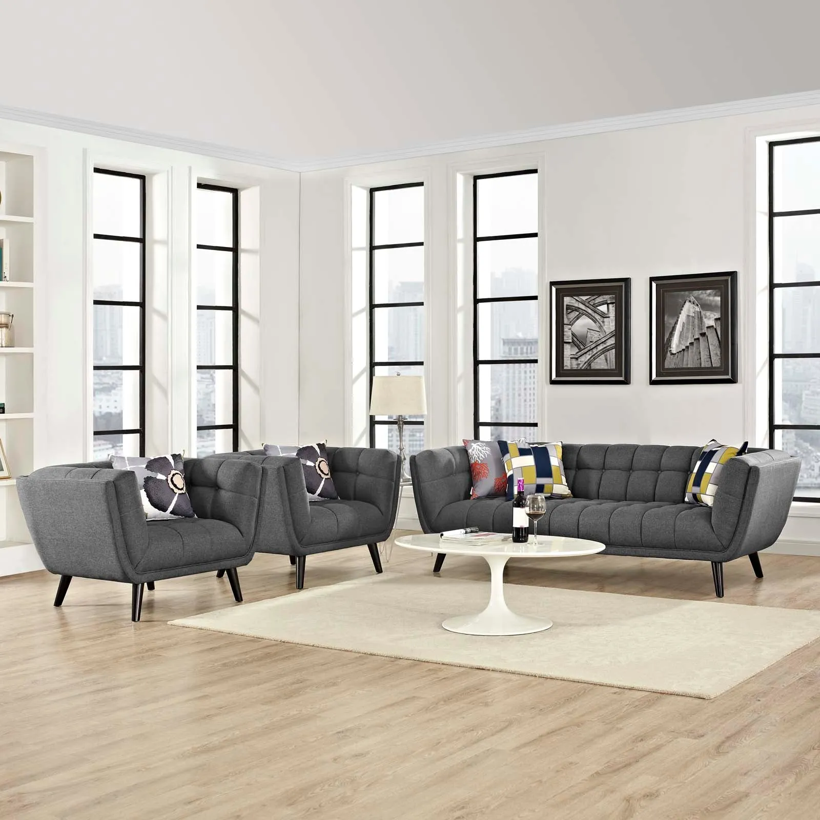 Bestow 3 Piece Upholstered Fabric Sofa and Armchair Set by Modway