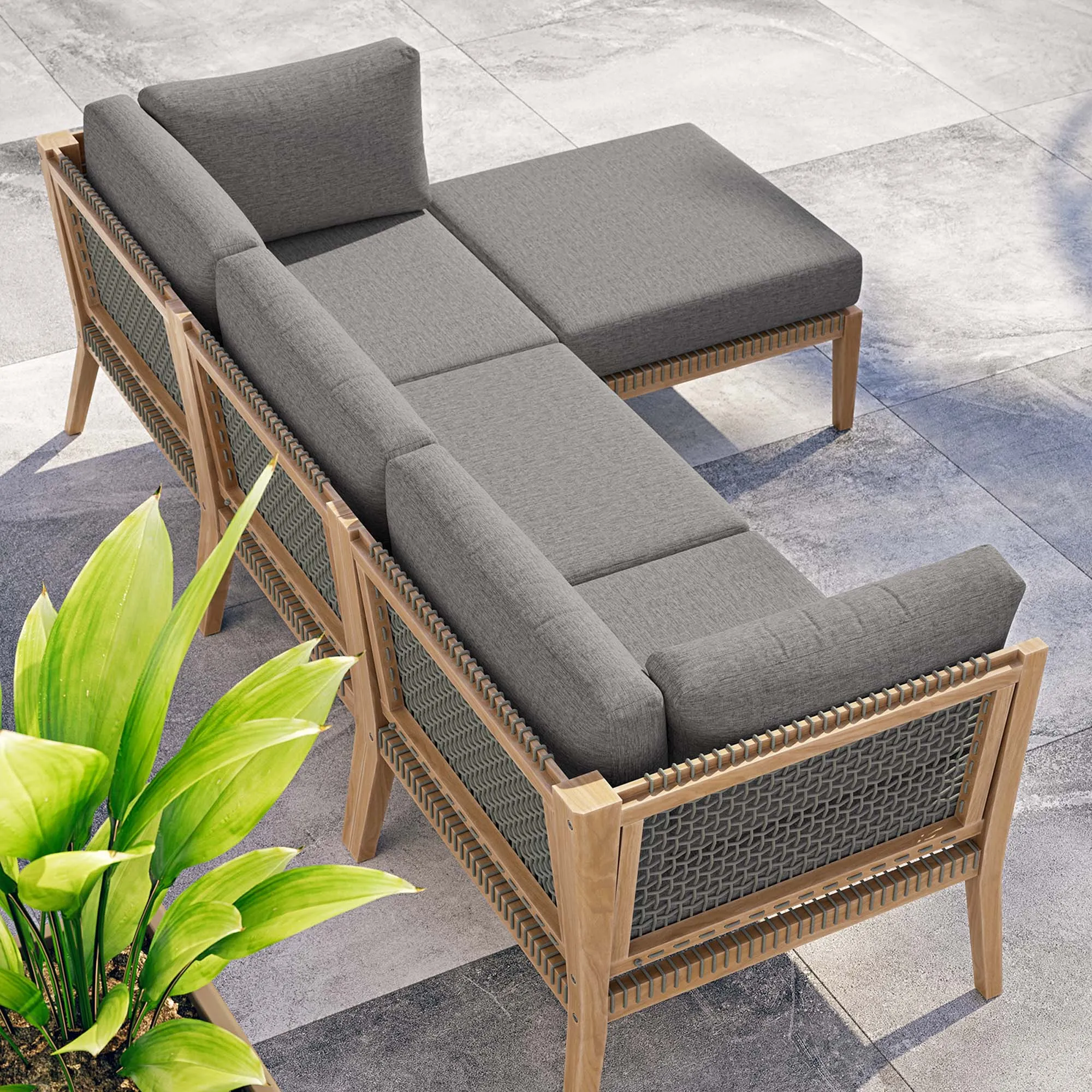 Clearwater Outdoor Patio Teak Wood 4-Piece Sectional Sofa by Modway