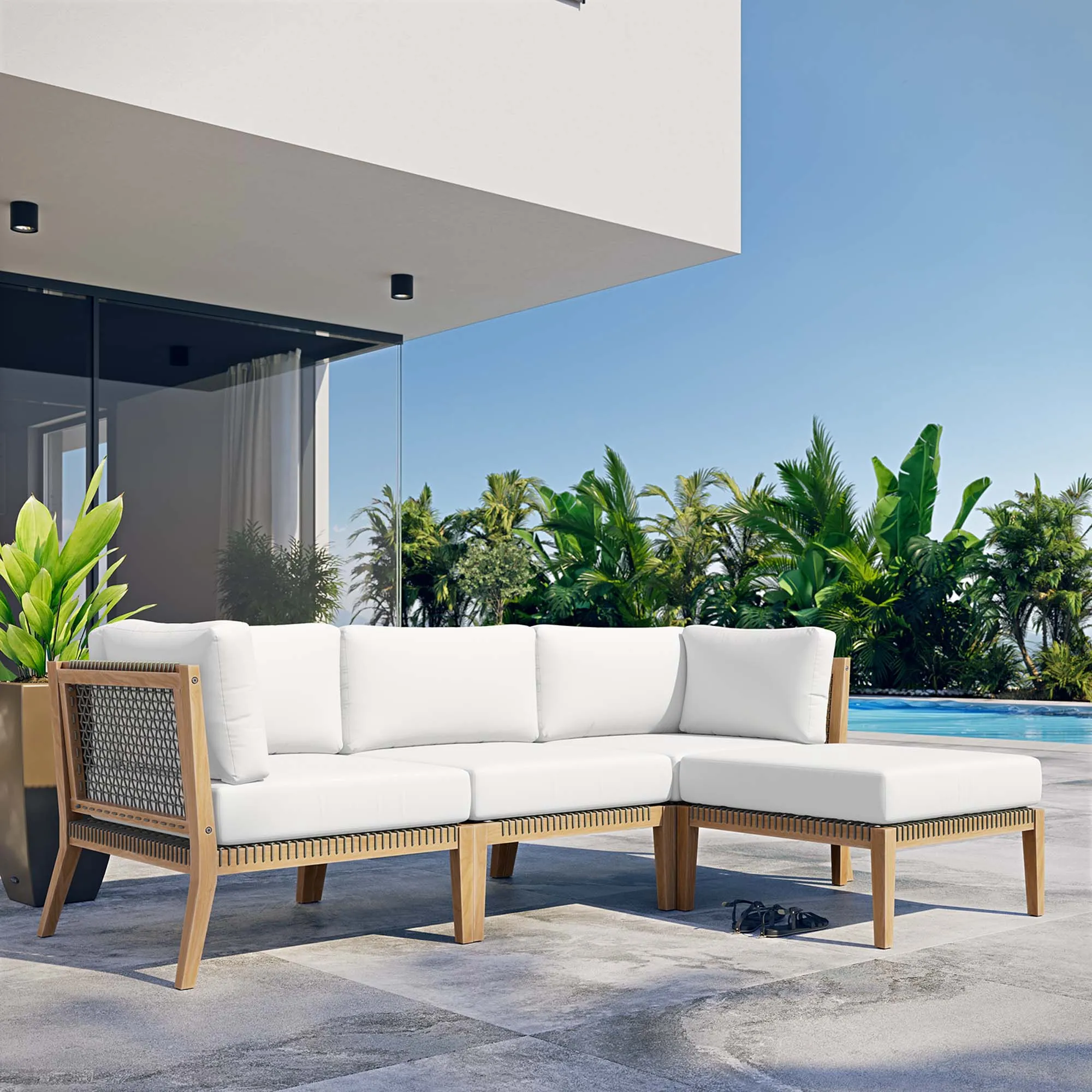Clearwater Outdoor Patio Teak Wood 4-Piece Sectional Sofa by Modway