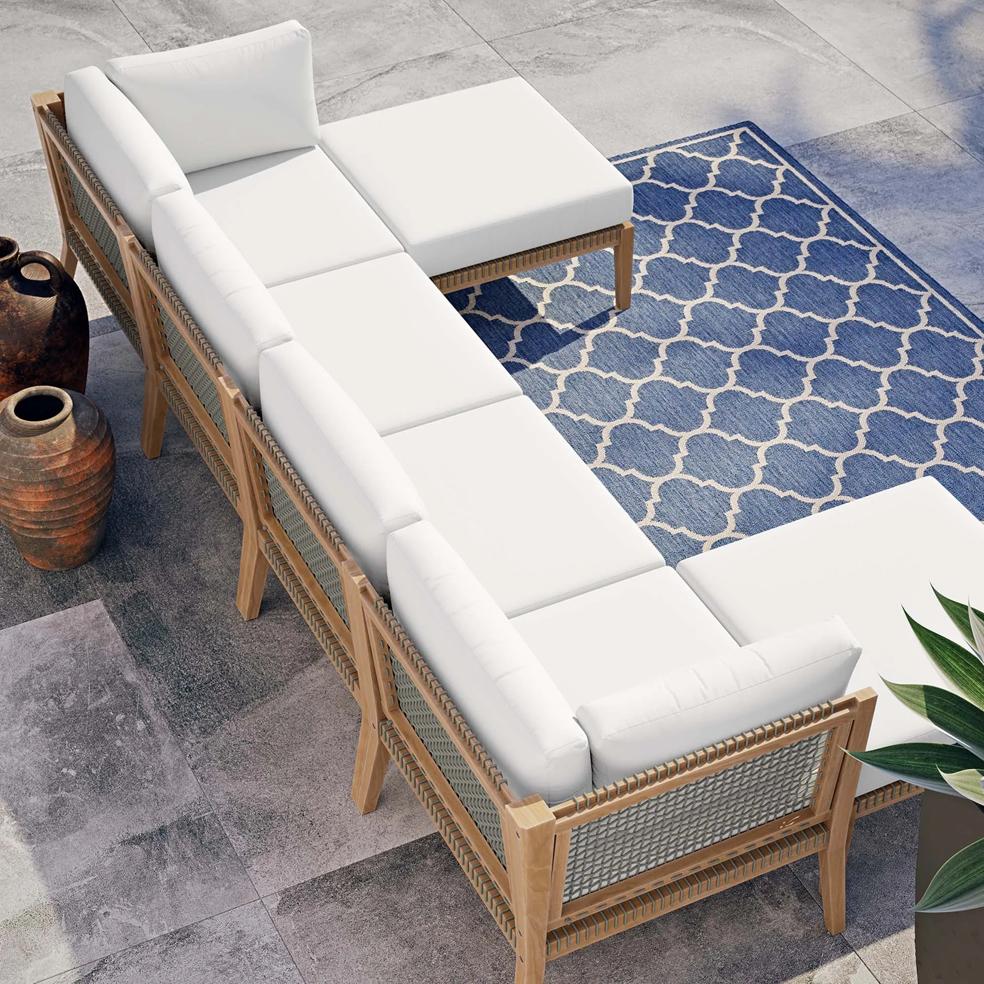 Clearwater Outdoor Patio Teak Wood 6-Piece Sectional Sofa by Modway