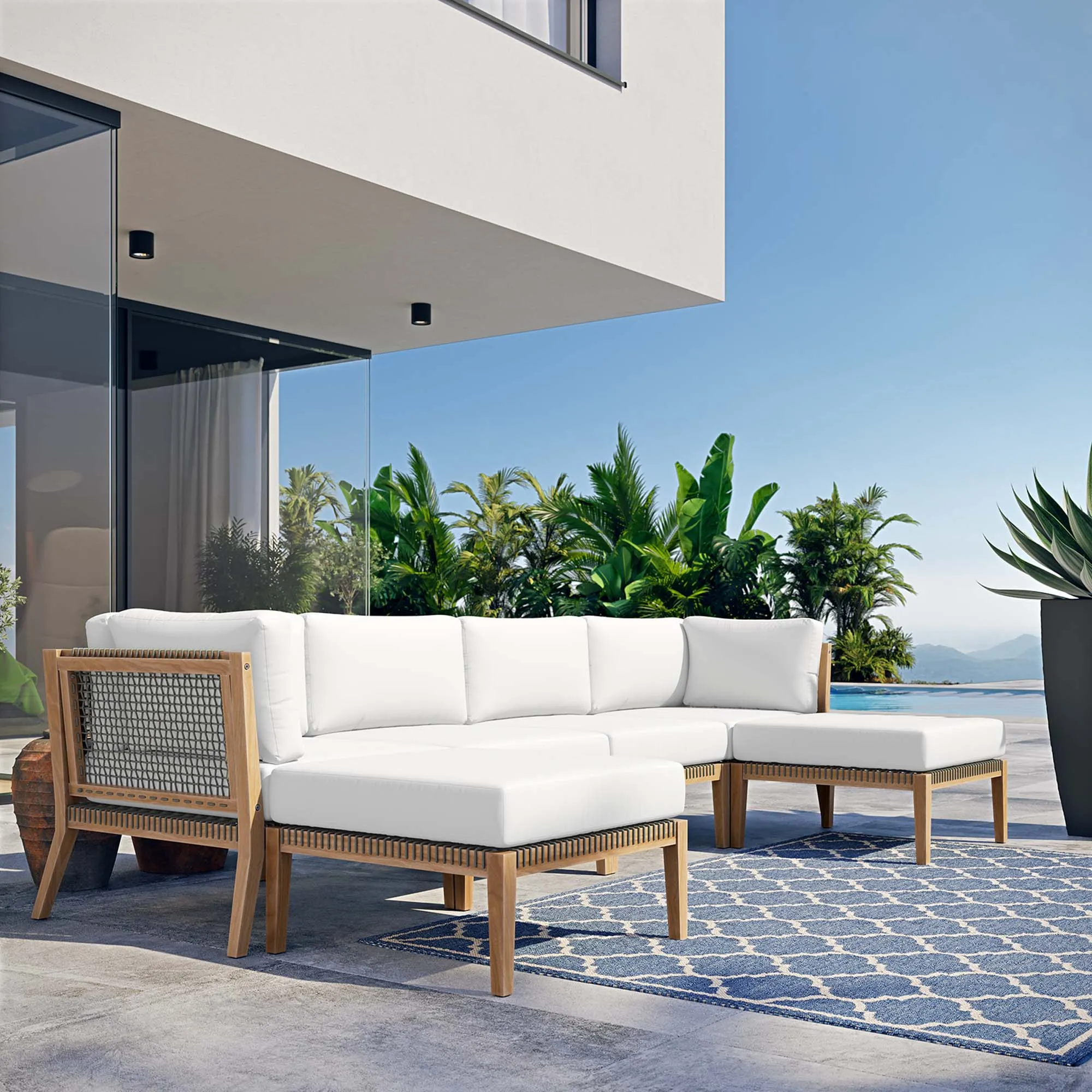 Clearwater Outdoor Patio Teak Wood 6-Piece Sectional Sofa by Modway