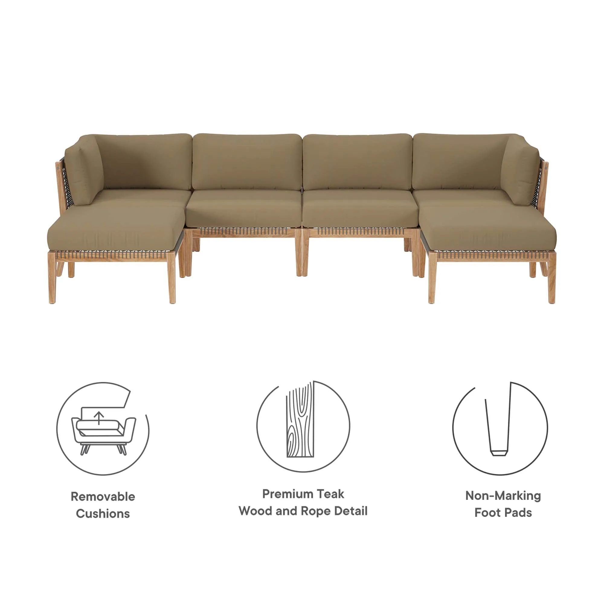 Clearwater Outdoor Patio Teak Wood 6-Piece Sectional Sofa by Modway