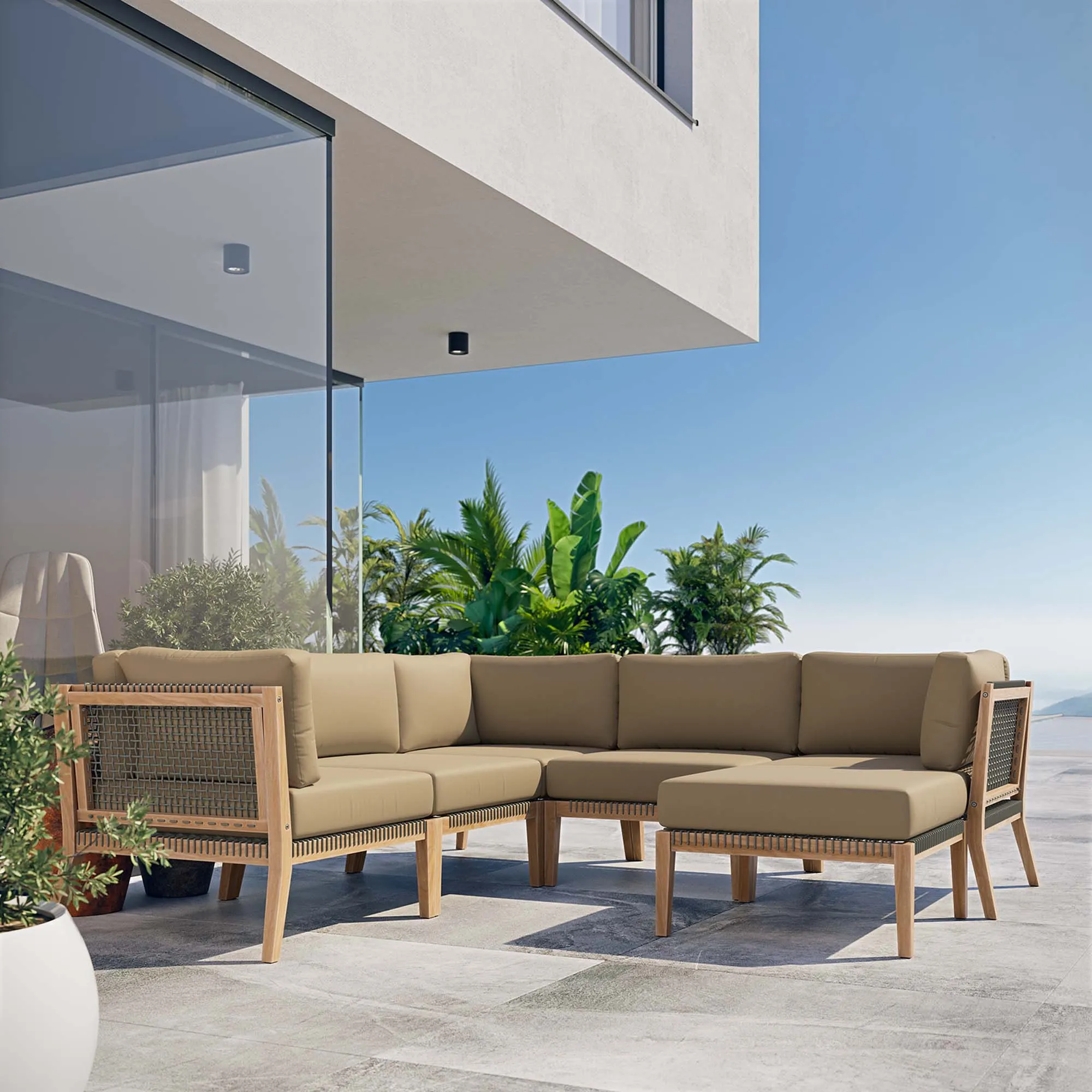 Clearwater Outdoor Patio Teak Wood 6-Piece Sectional Sofa by Modway