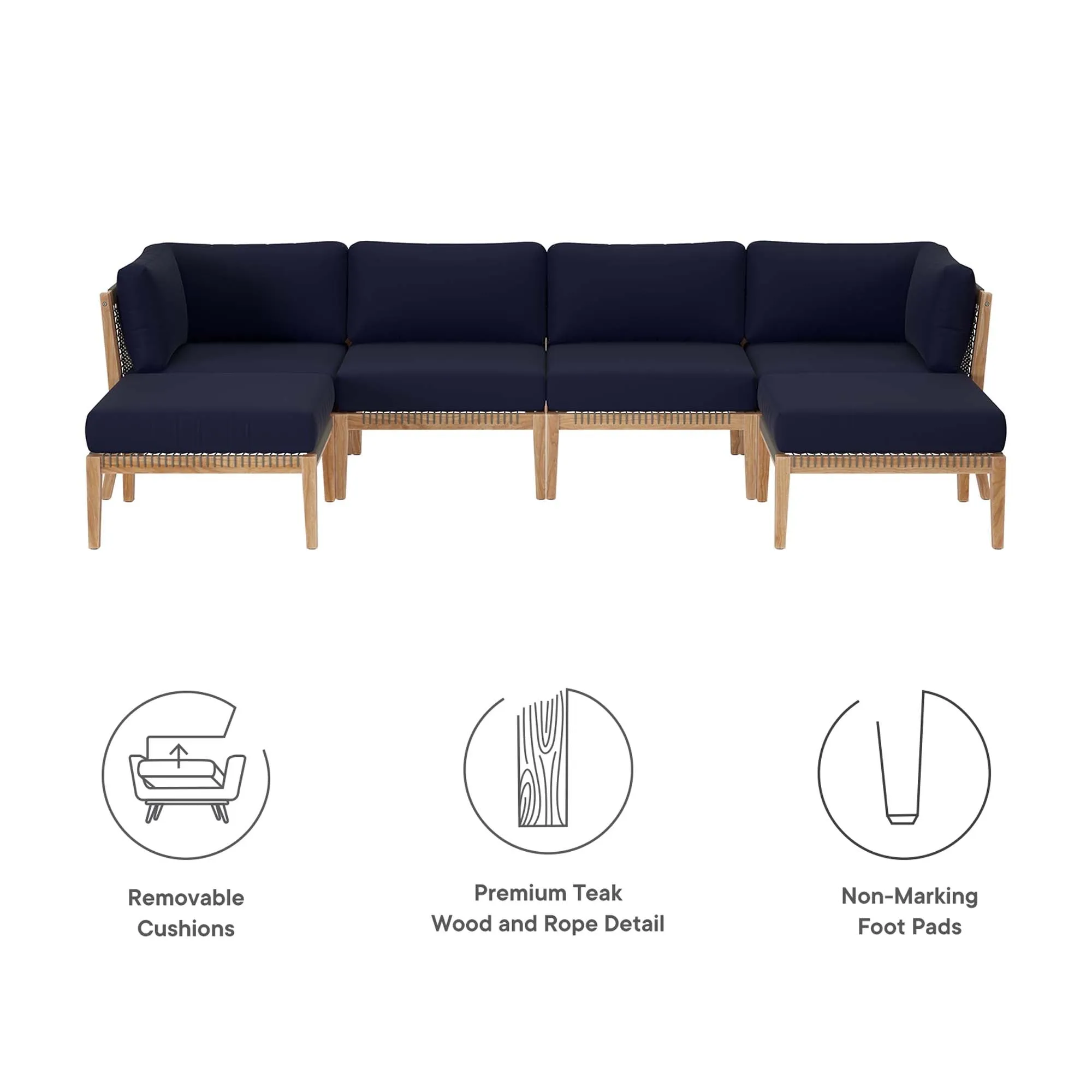 Clearwater Outdoor Patio Teak Wood 6-Piece Sectional Sofa by Modway