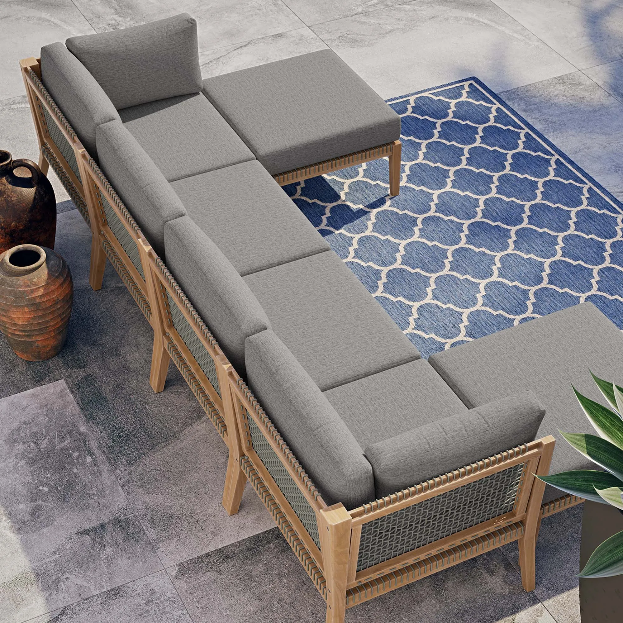 Clearwater Outdoor Patio Teak Wood 6-Piece Sectional Sofa by Modway