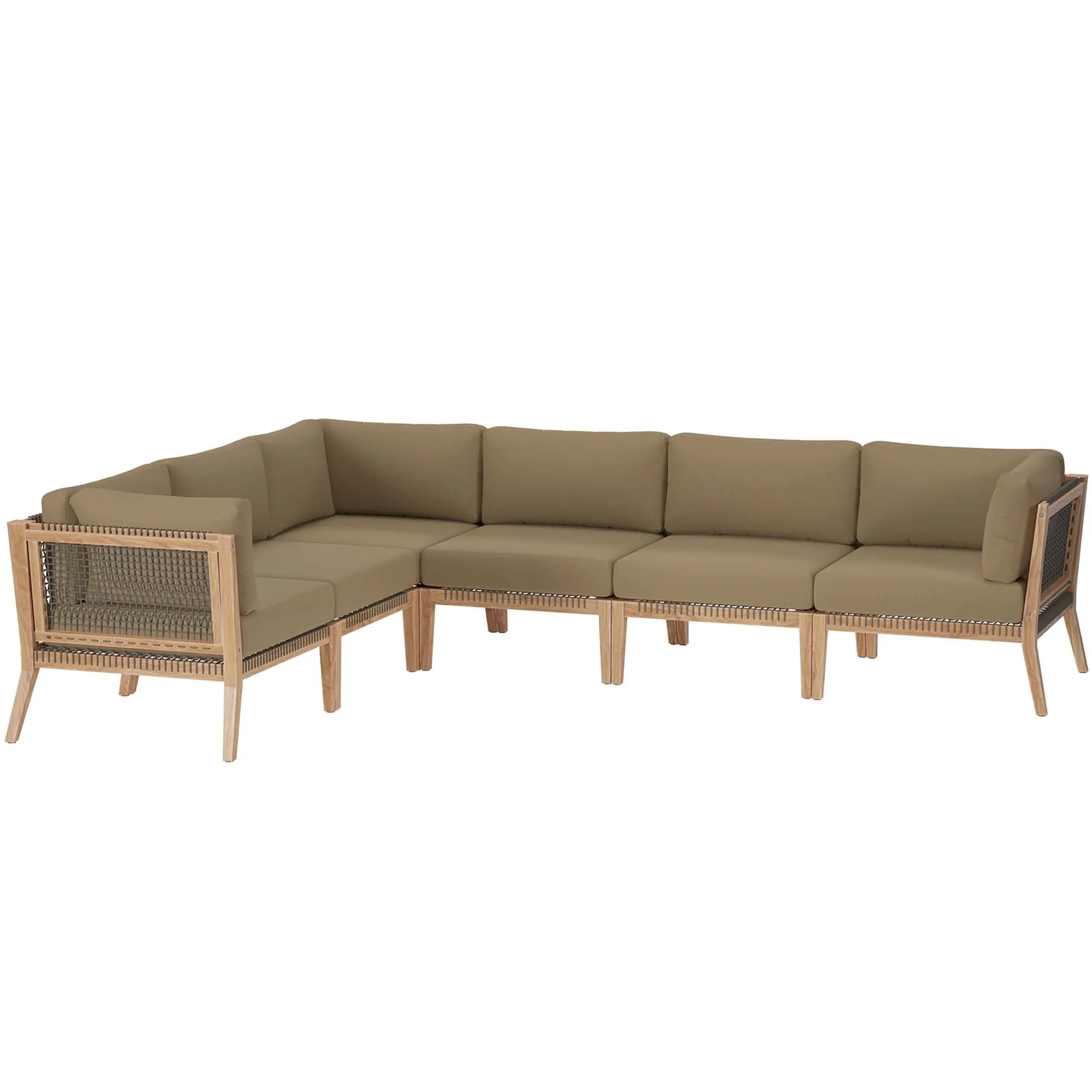 Clearwater Outdoor Patio Teak Wood 6-Piece Sectional Sofa by Modway