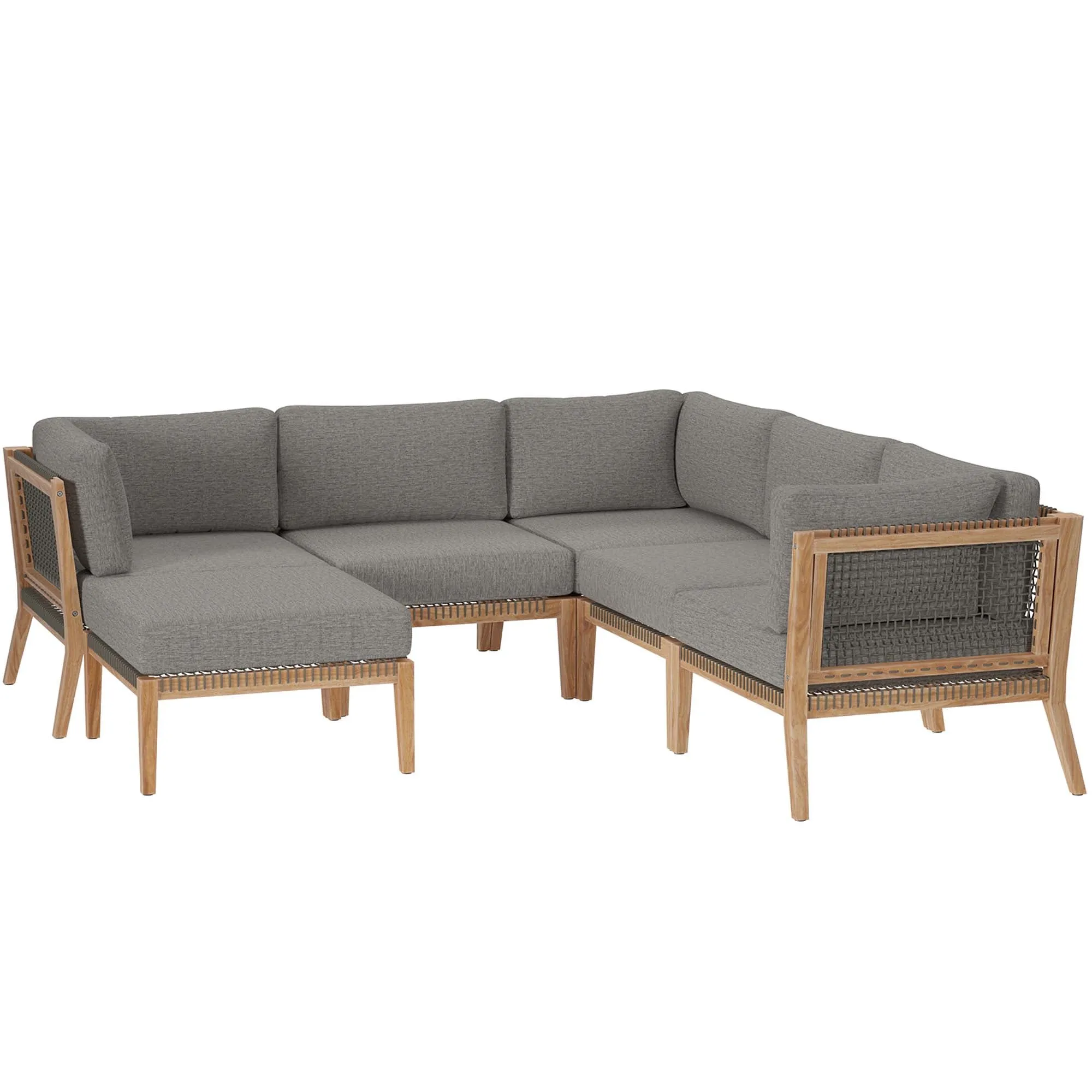 Clearwater Outdoor Patio Teak Wood 6-Piece Sectional Sofa by Modway