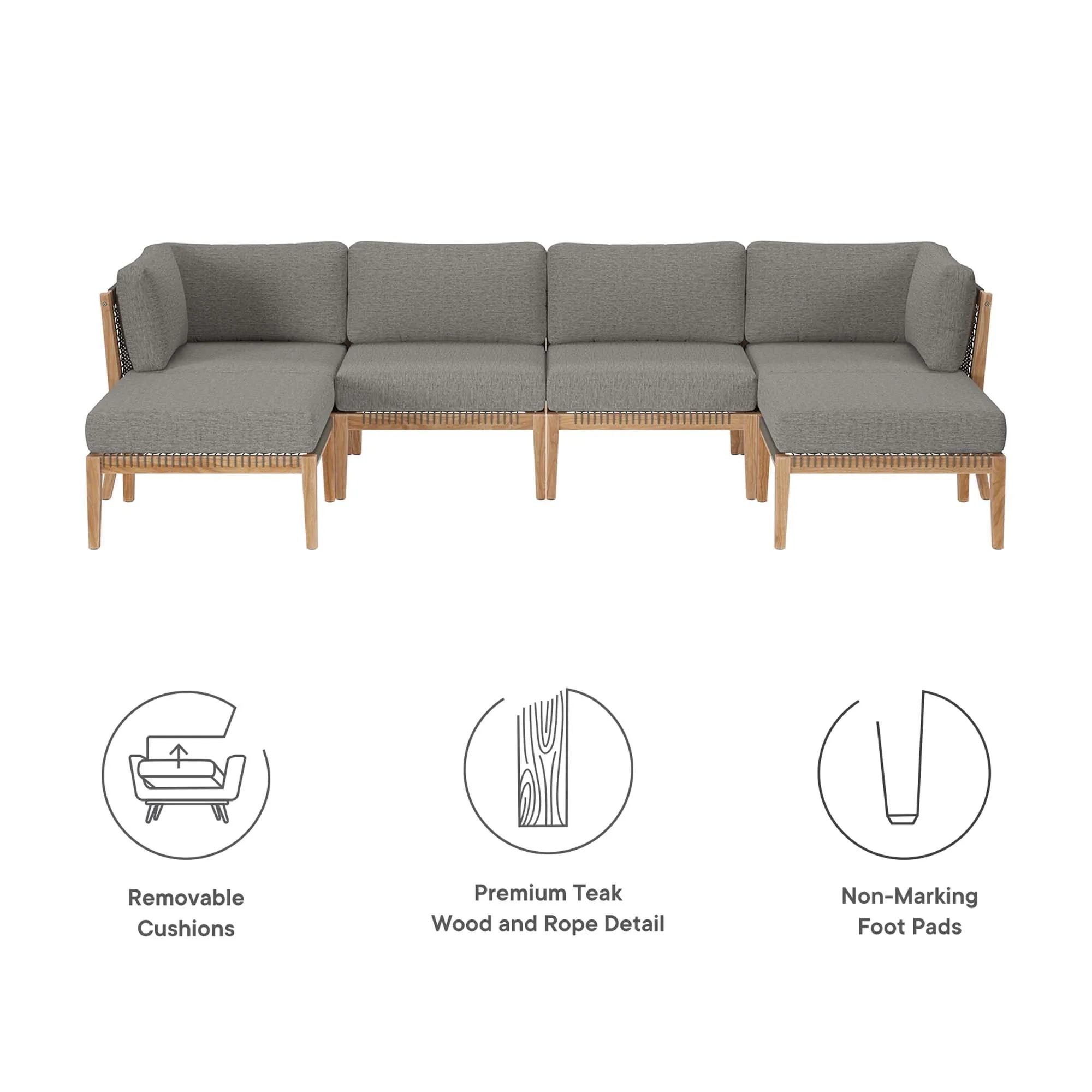 Clearwater Outdoor Patio Teak Wood 6-Piece Sectional Sofa by Modway