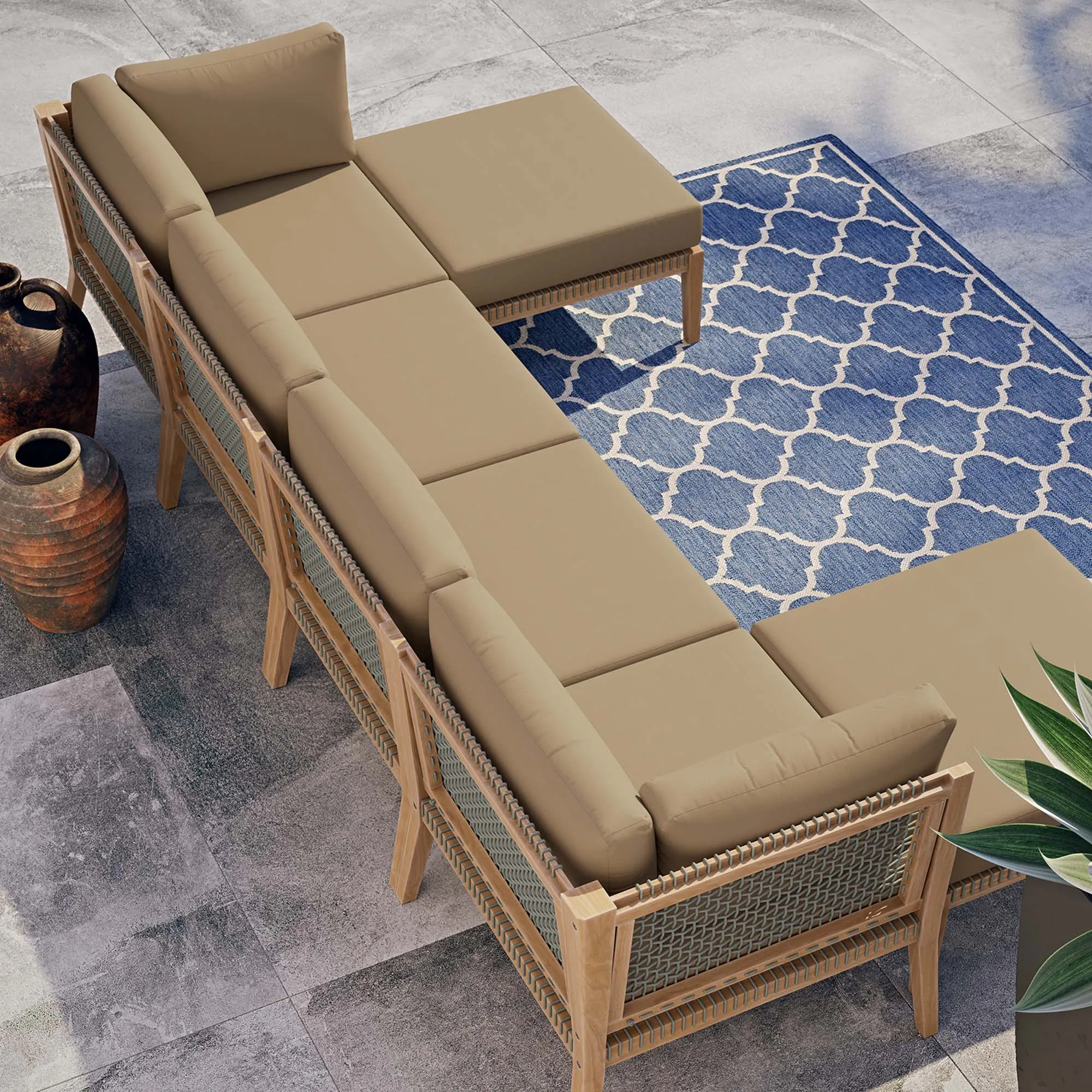 Clearwater Outdoor Patio Teak Wood 6-Piece Sectional Sofa by Modway