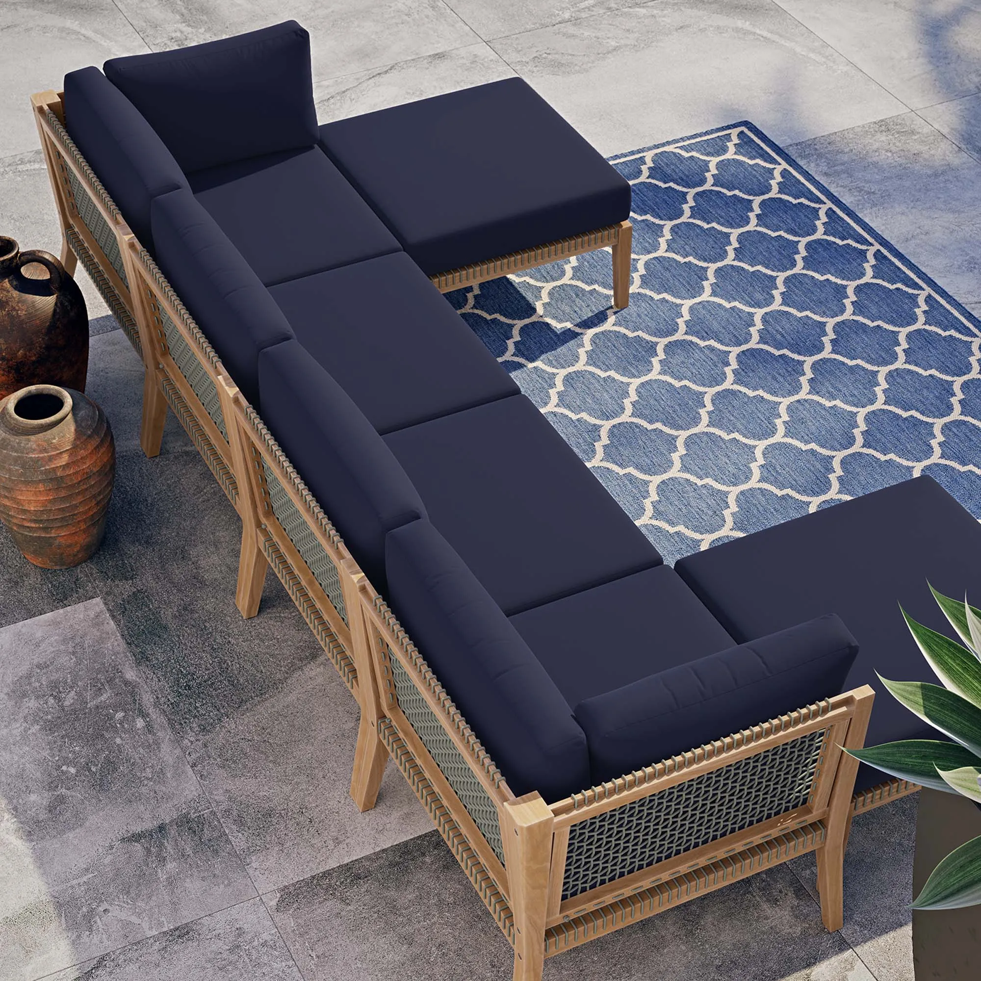Clearwater Outdoor Patio Teak Wood 6-Piece Sectional Sofa by Modway