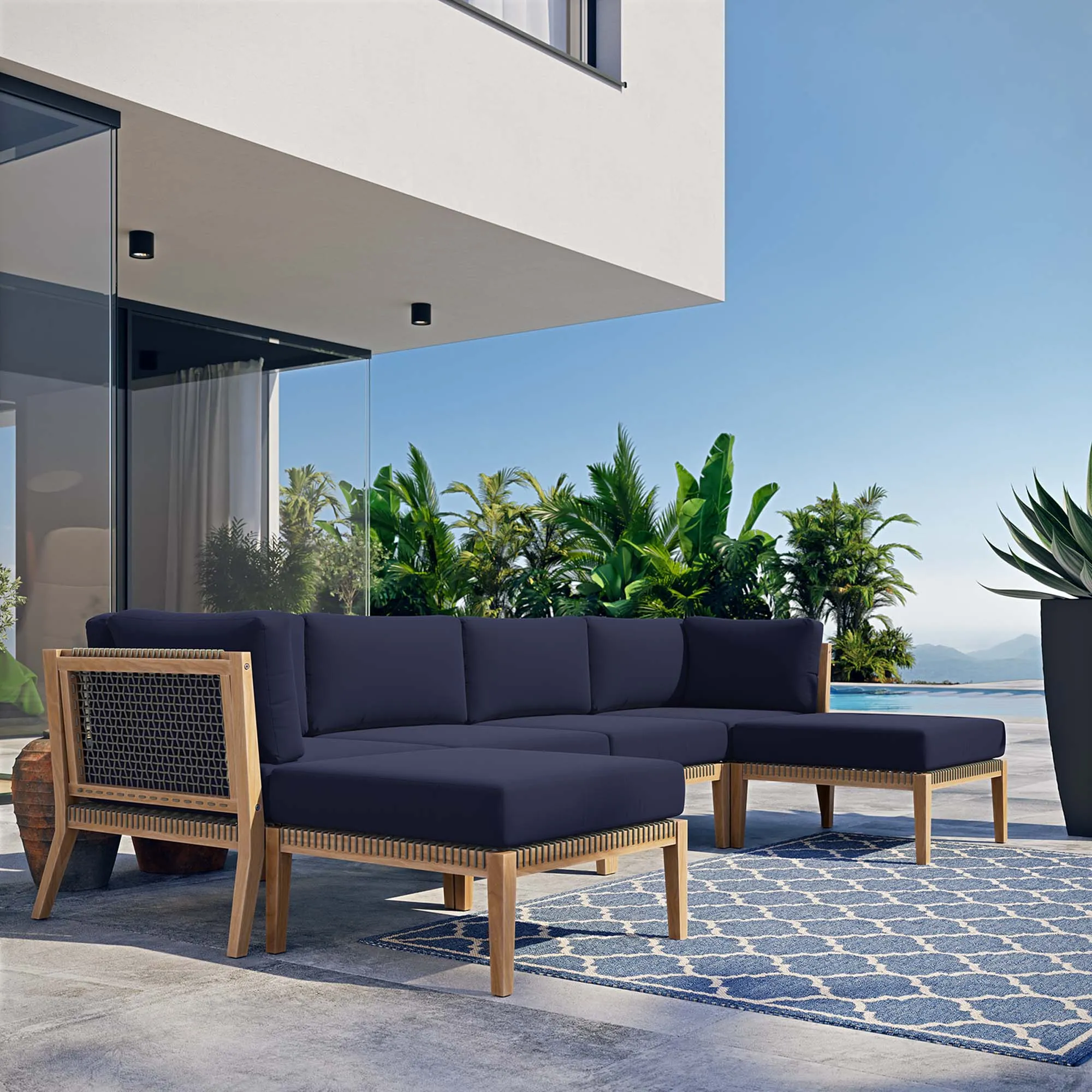 Clearwater Outdoor Patio Teak Wood 6-Piece Sectional Sofa by Modway