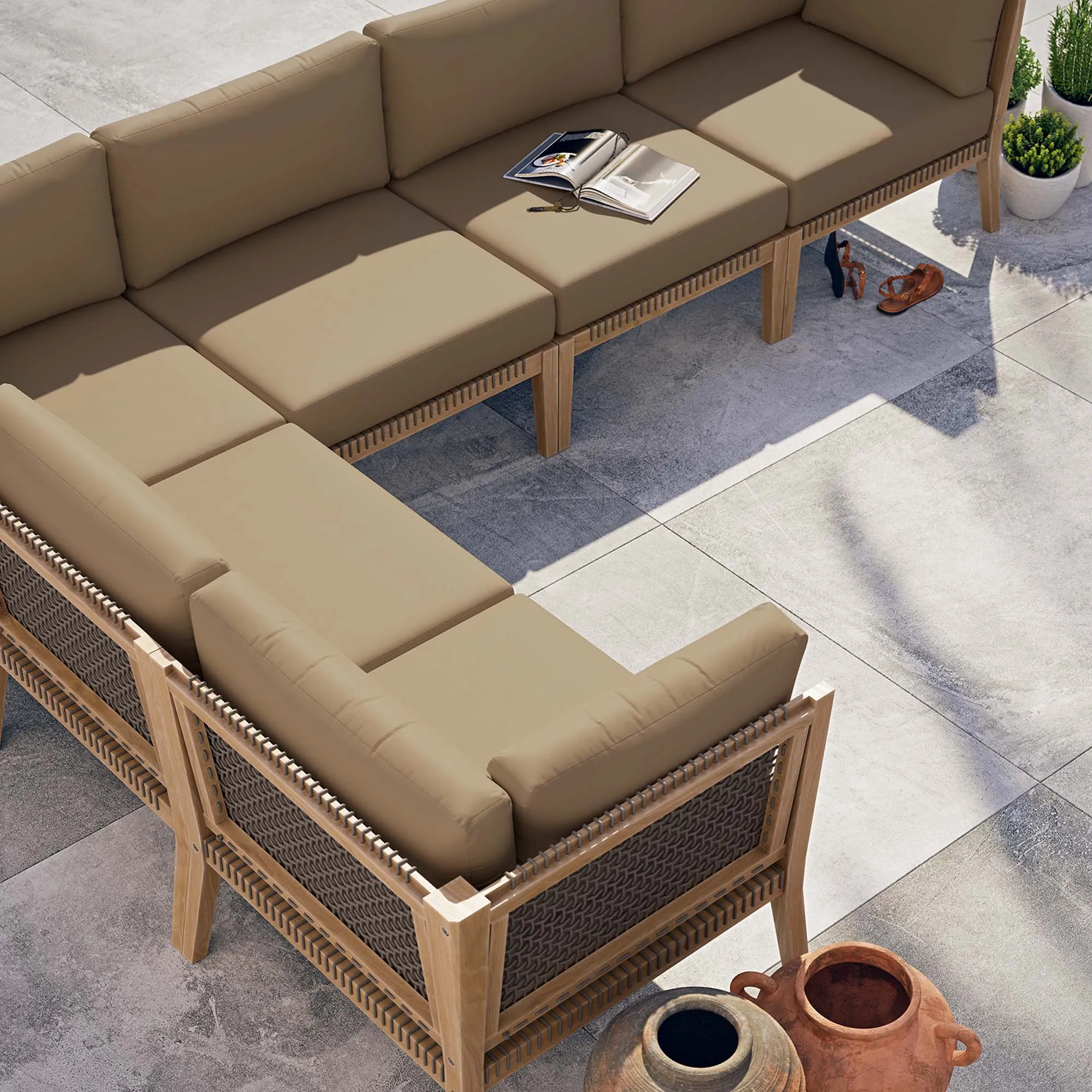 Clearwater Outdoor Patio Teak Wood 6-Piece Sectional Sofa by Modway