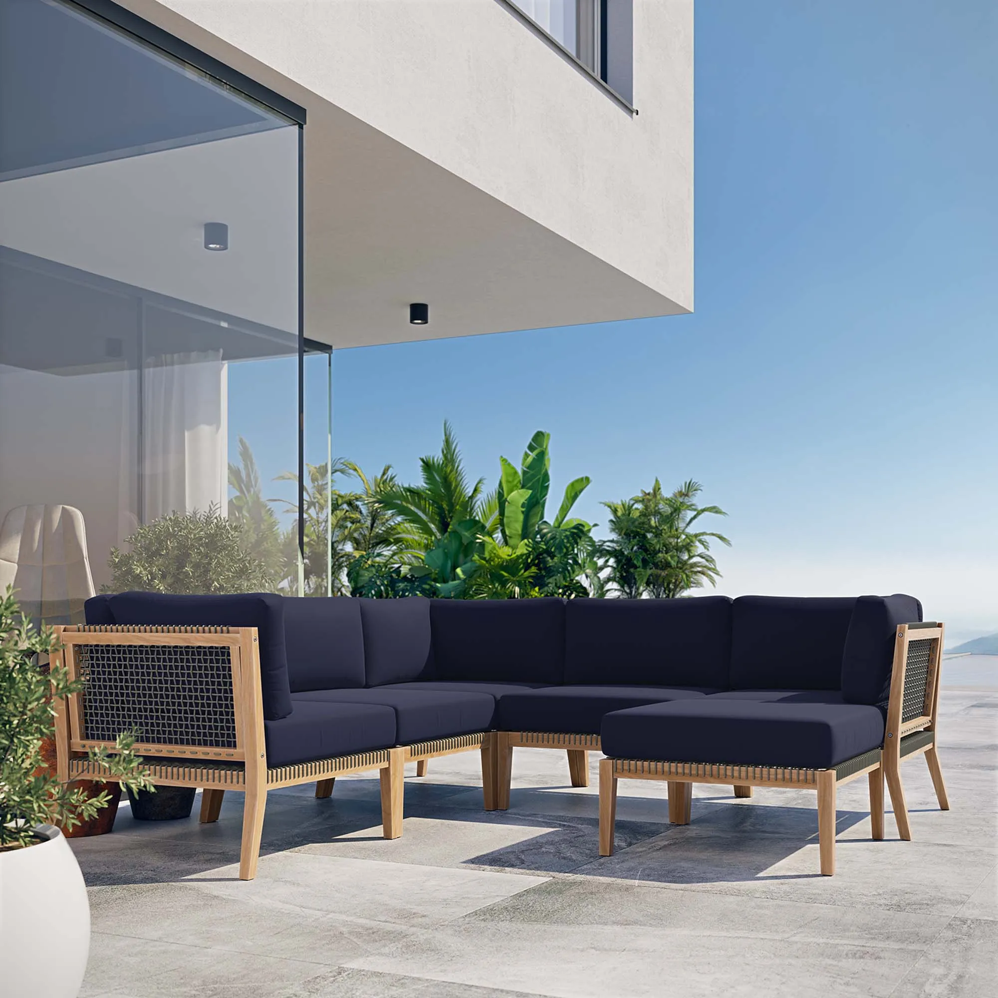 Clearwater Outdoor Patio Teak Wood 6-Piece Sectional Sofa by Modway