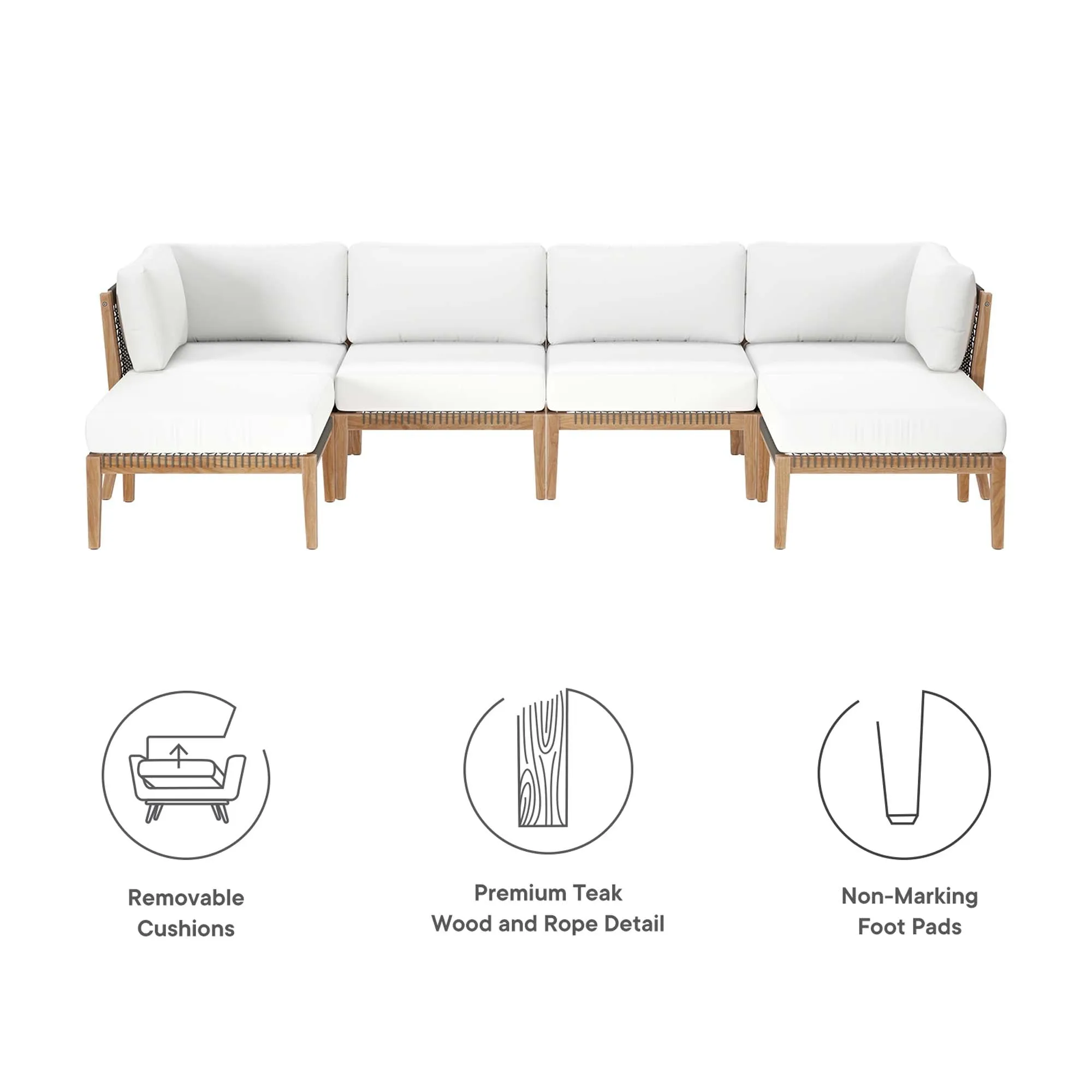 Clearwater Outdoor Patio Teak Wood 6-Piece Sectional Sofa by Modway