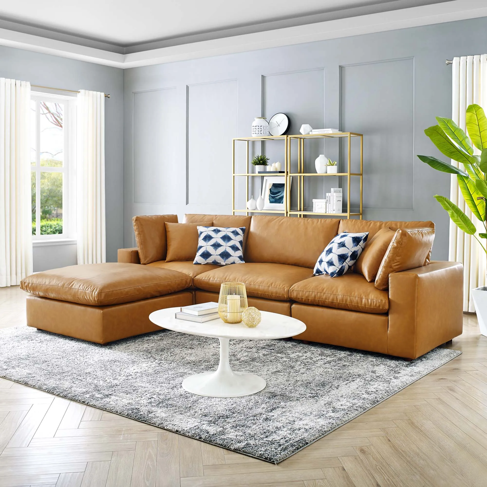 Commix 4-Piece Down Filled Overstuffed Vegan Leather Sectional Sofa by Modway