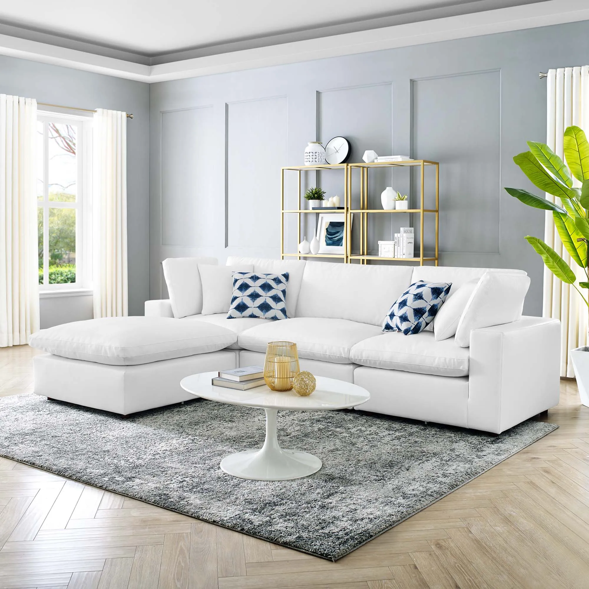 Commix 4-Piece Down Filled Overstuffed Vegan Leather Sectional Sofa by Modway