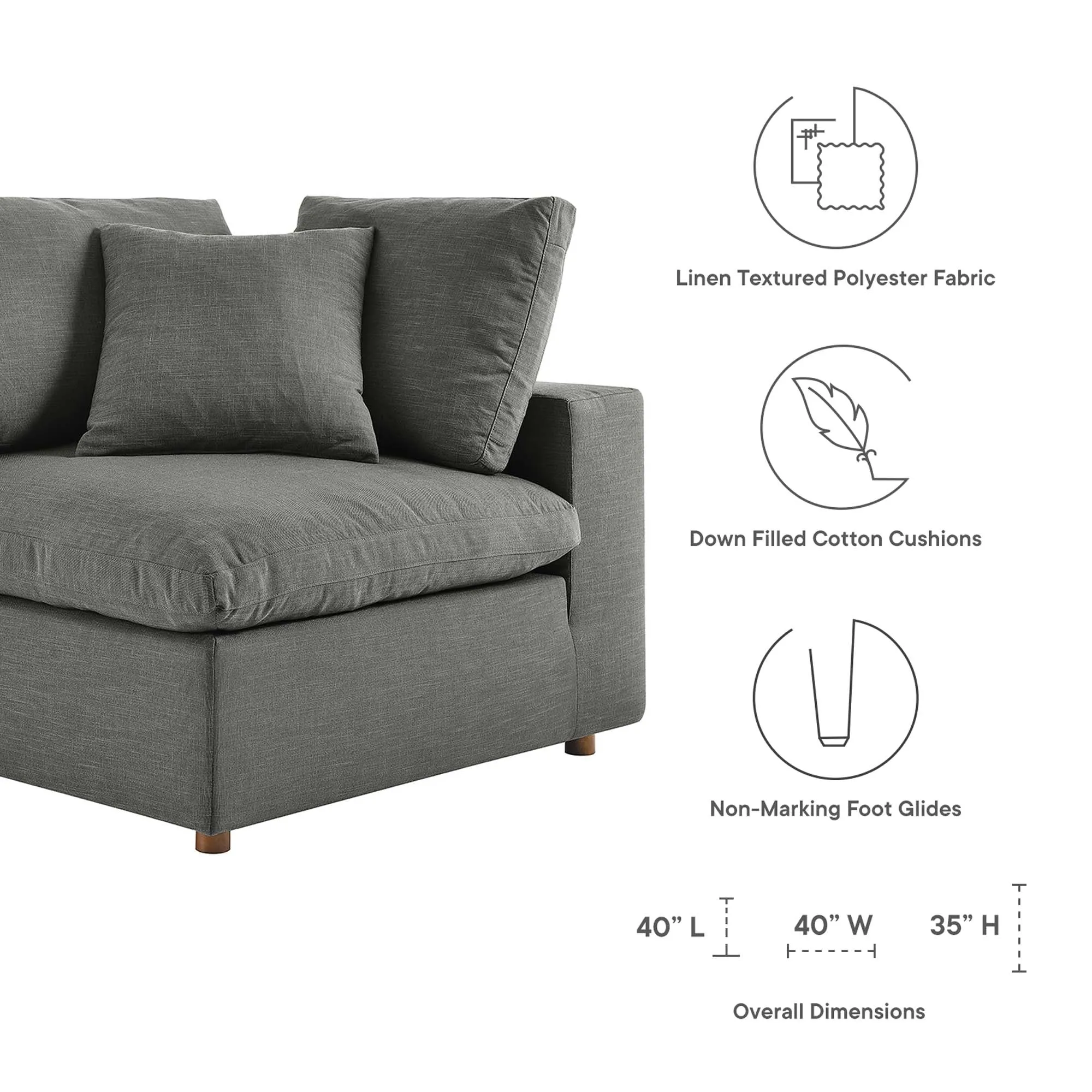 Commix 5-Piece Down Filled Overstuffed Armless Sectional Sofa by Modway
