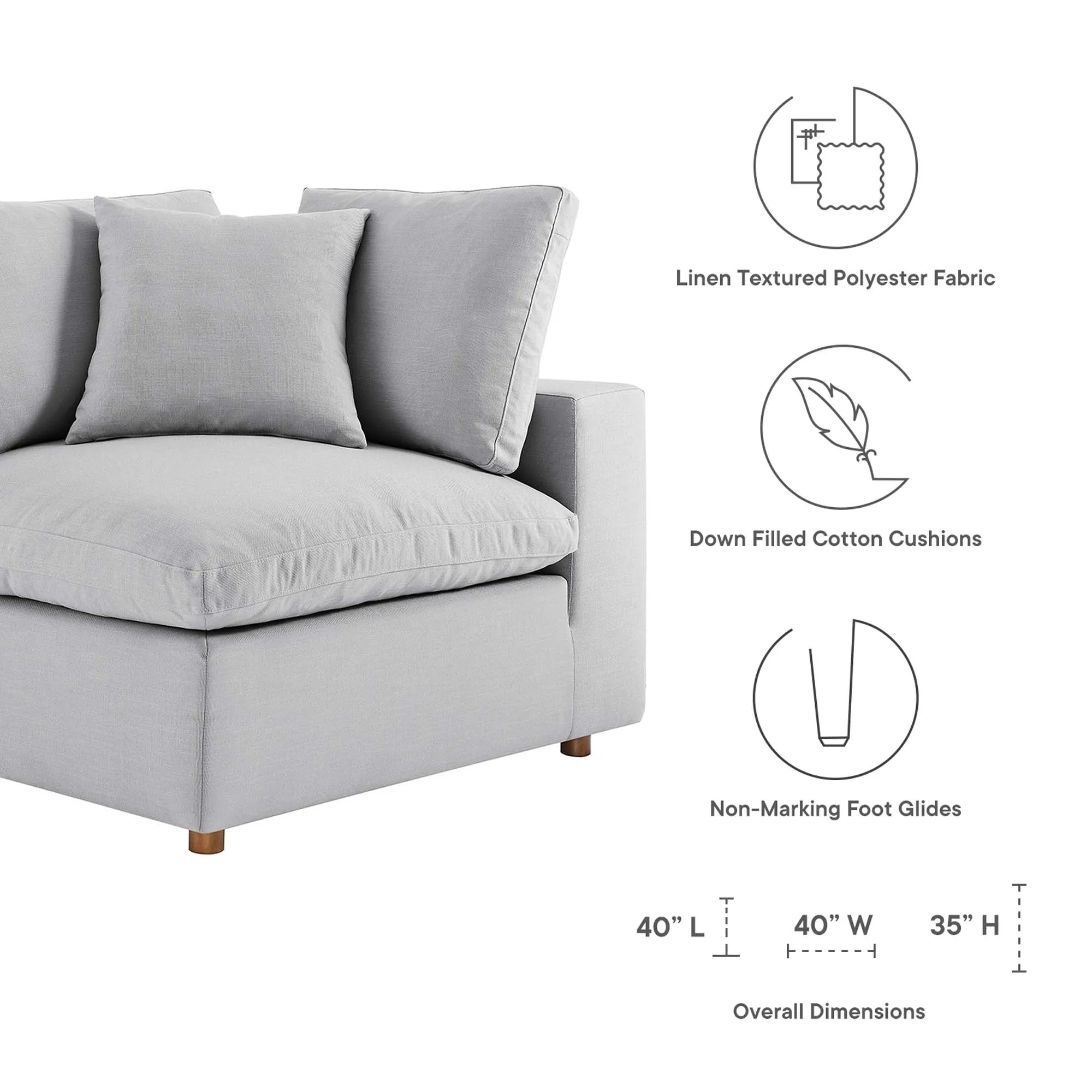 Commix 5-Piece Down Filled Overstuffed Armless Sectional Sofa by Modway