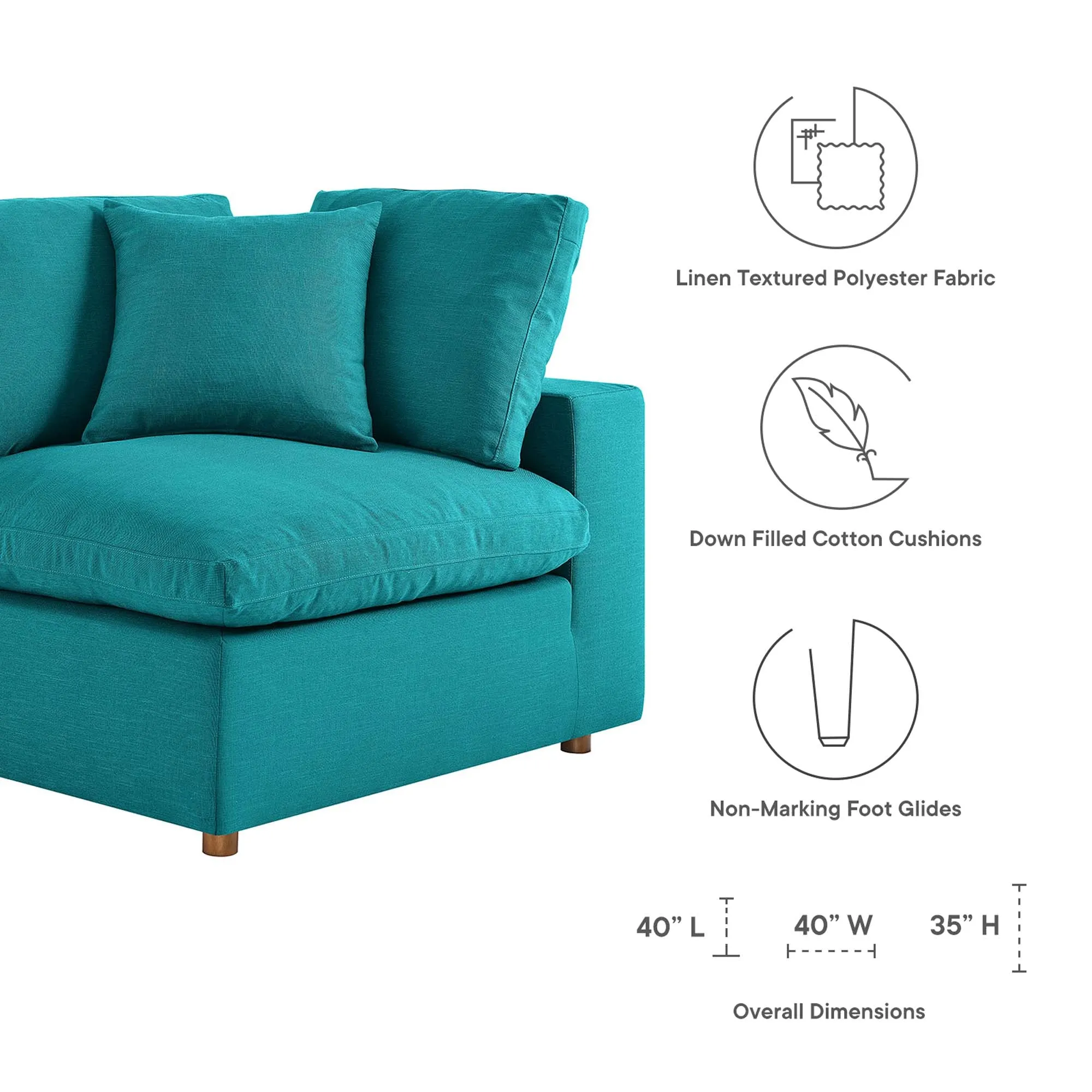 Commix 5-Piece Down Filled Overstuffed Armless Sectional Sofa by Modway