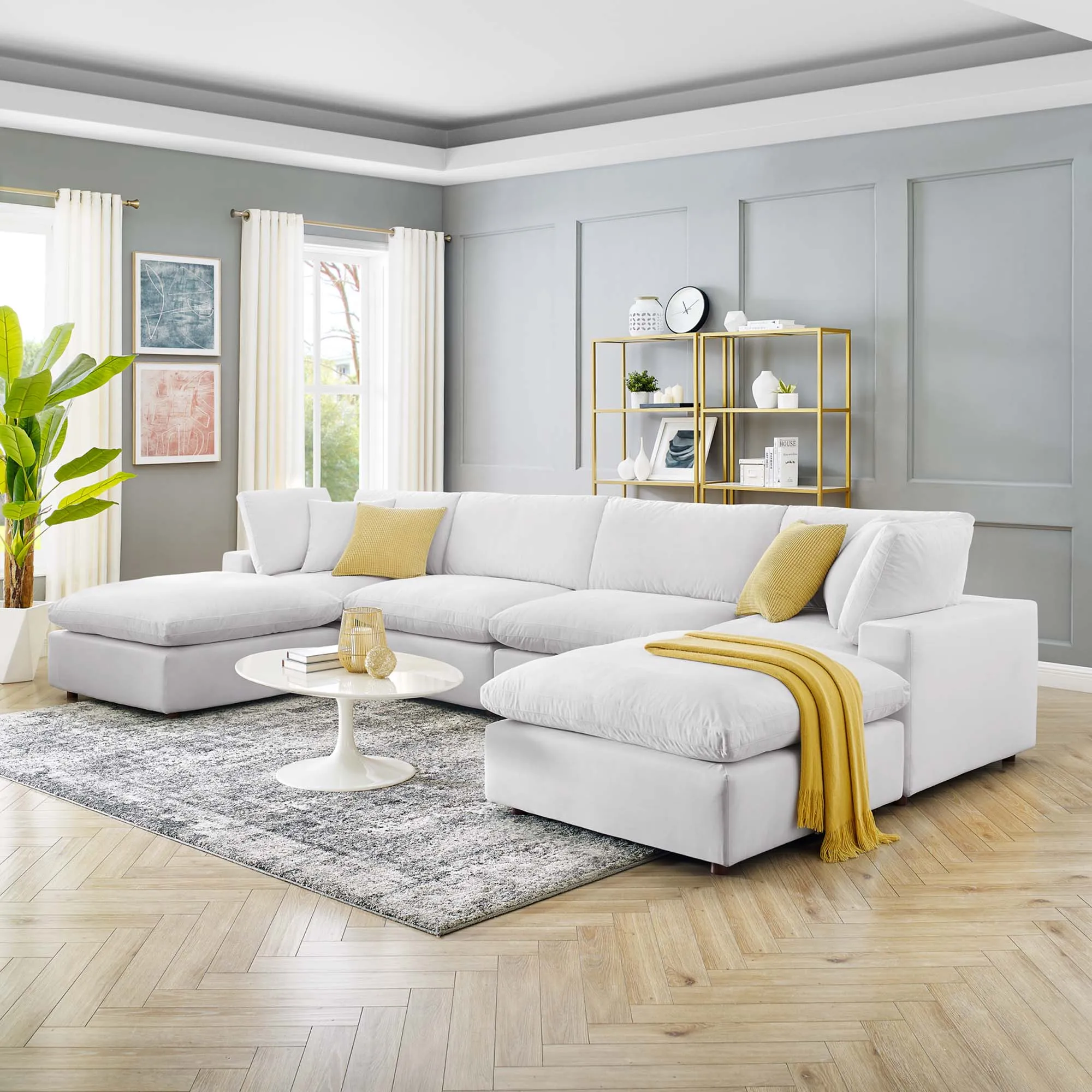 Commix 6-Piece Down Filled Overstuffed Performance Velvet Sectional Sofa by Modway