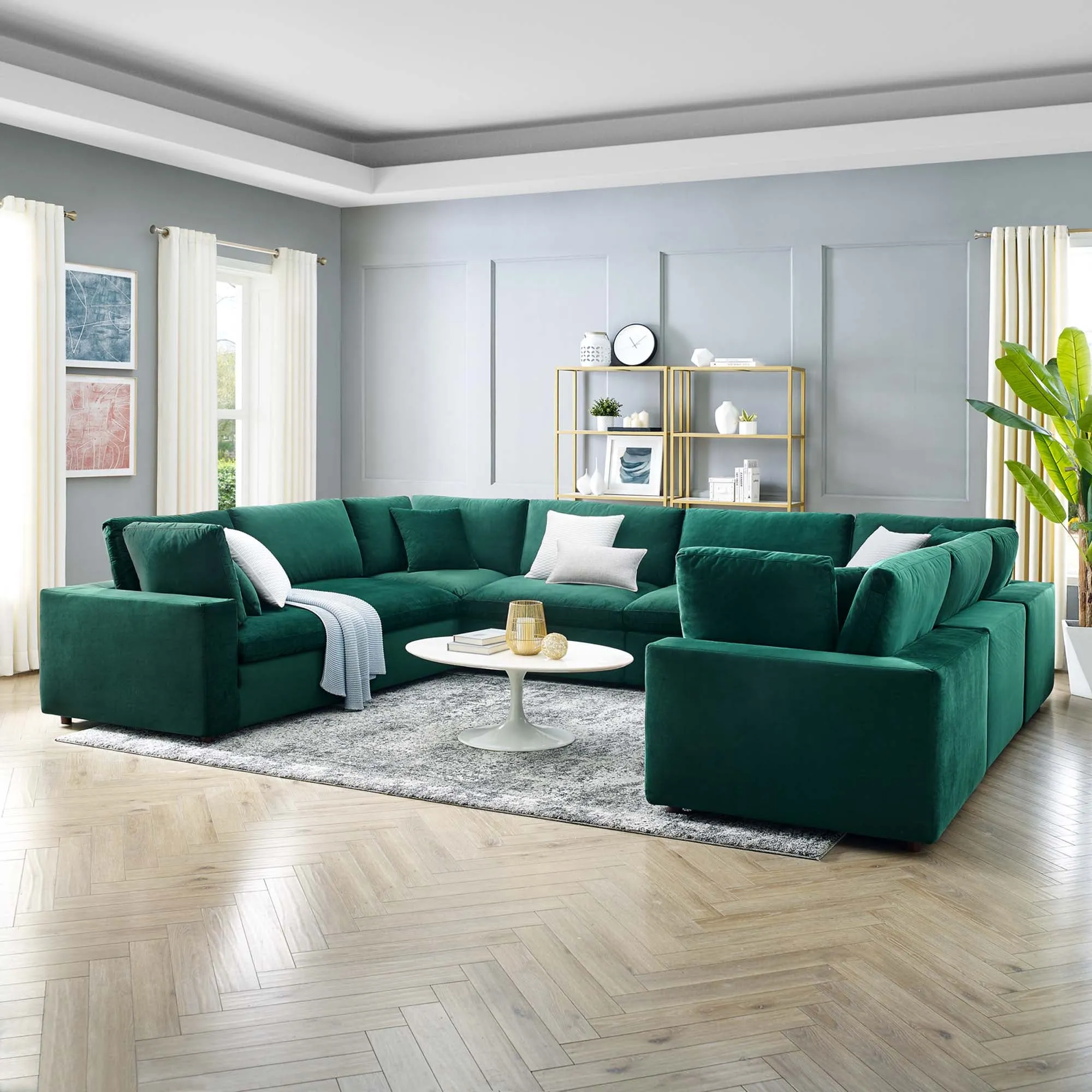 Commix 8-Piece Down Filled Overstuffed Performance Velvet Sectional Sofa by Modway