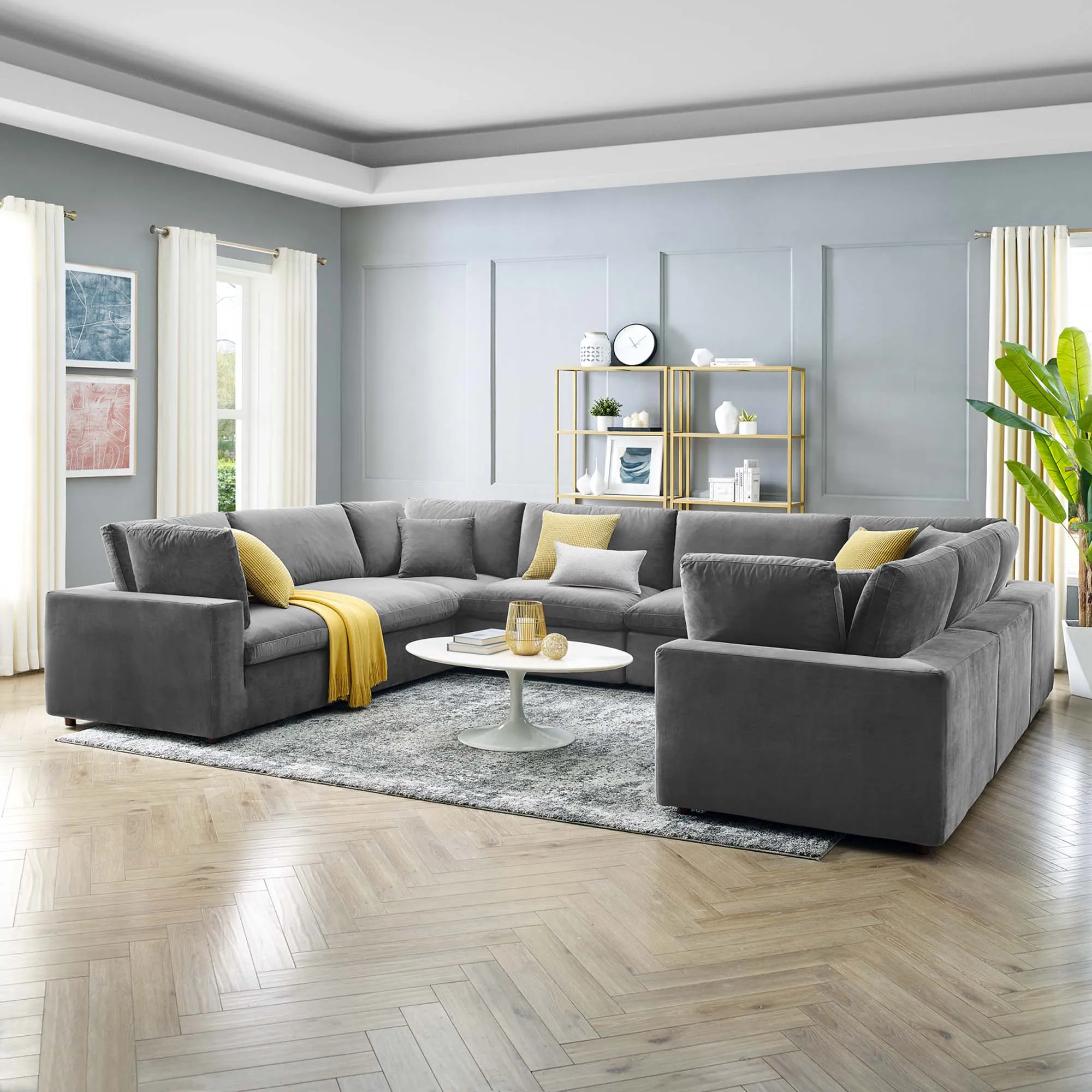 Commix 8-Piece Down Filled Overstuffed Performance Velvet Sectional Sofa by Modway