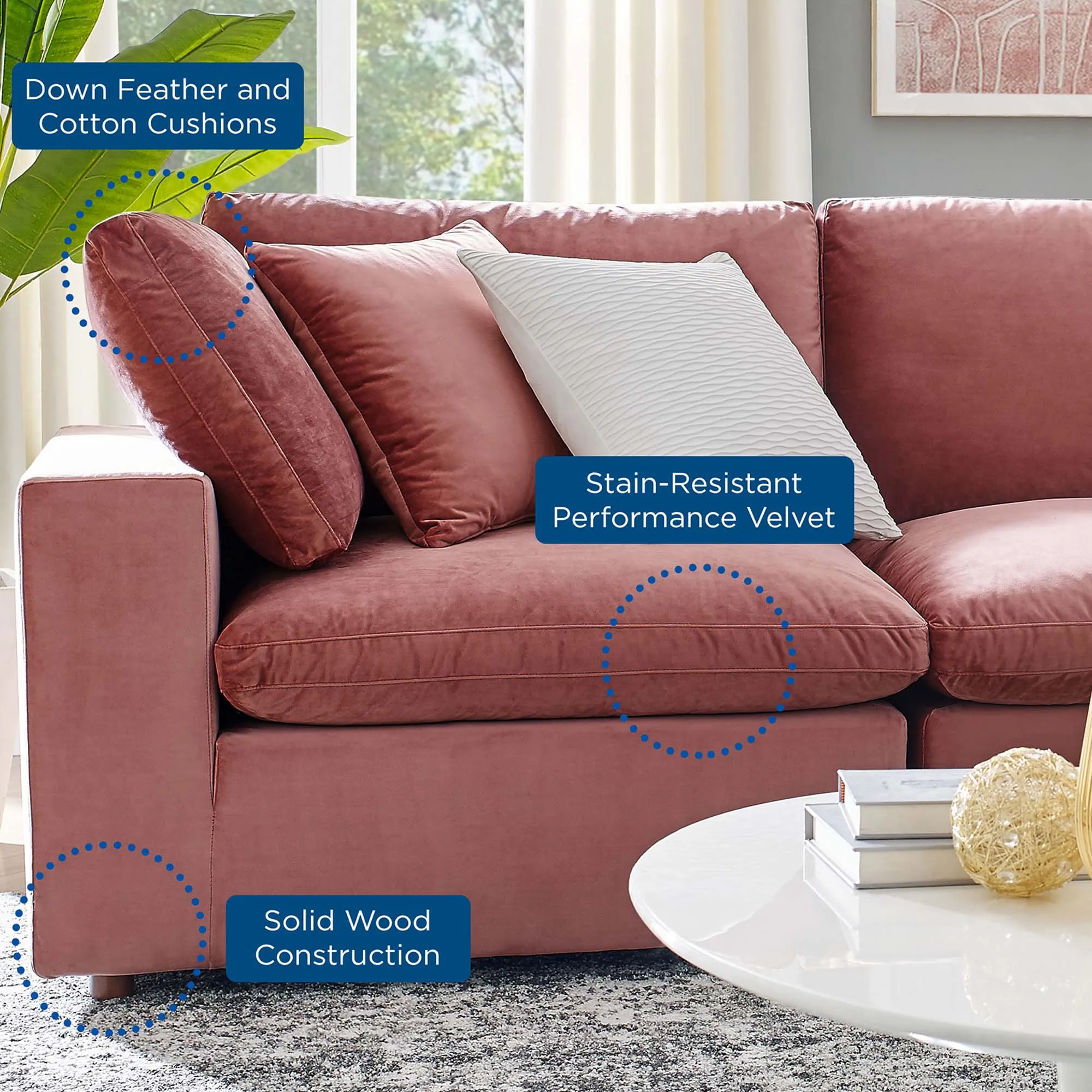 Commix 8-Piece Down Filled Overstuffed Performance Velvet Sectional Sofa by Modway