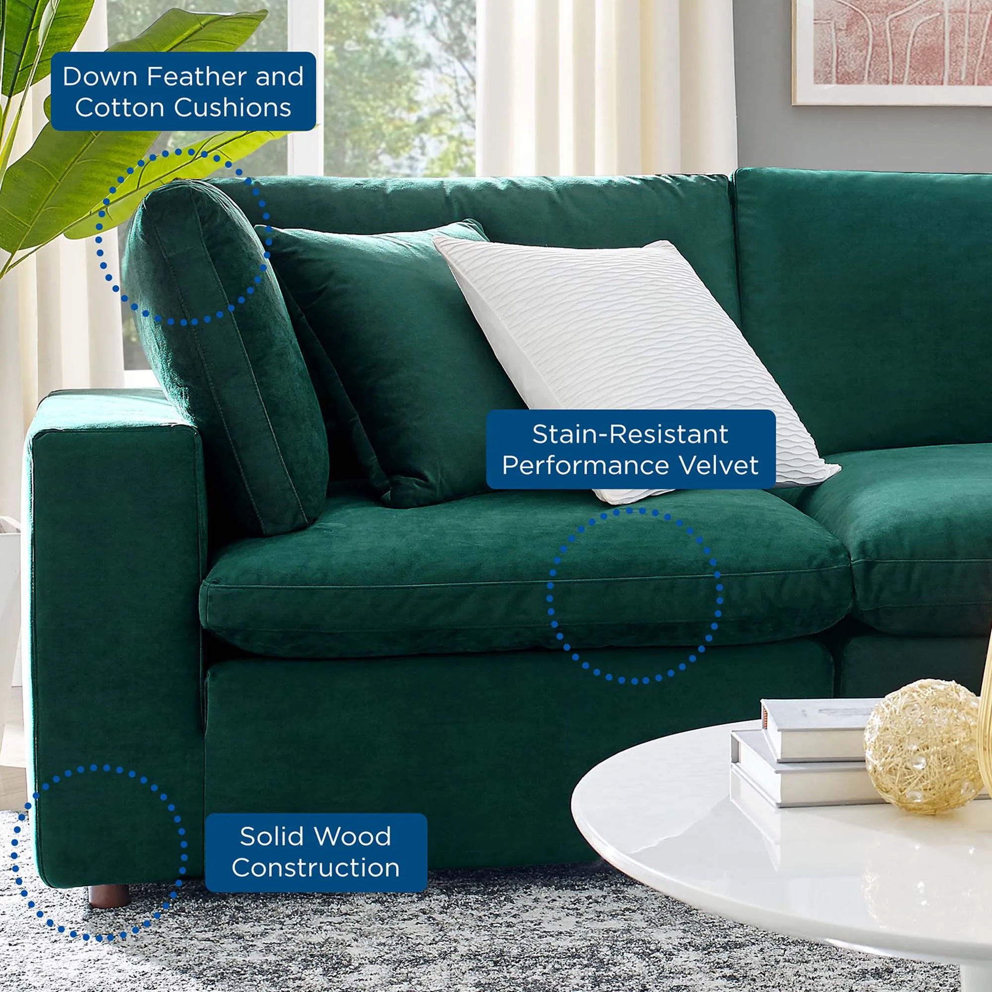 Commix 8-Piece Down Filled Overstuffed Performance Velvet Sectional Sofa by Modway