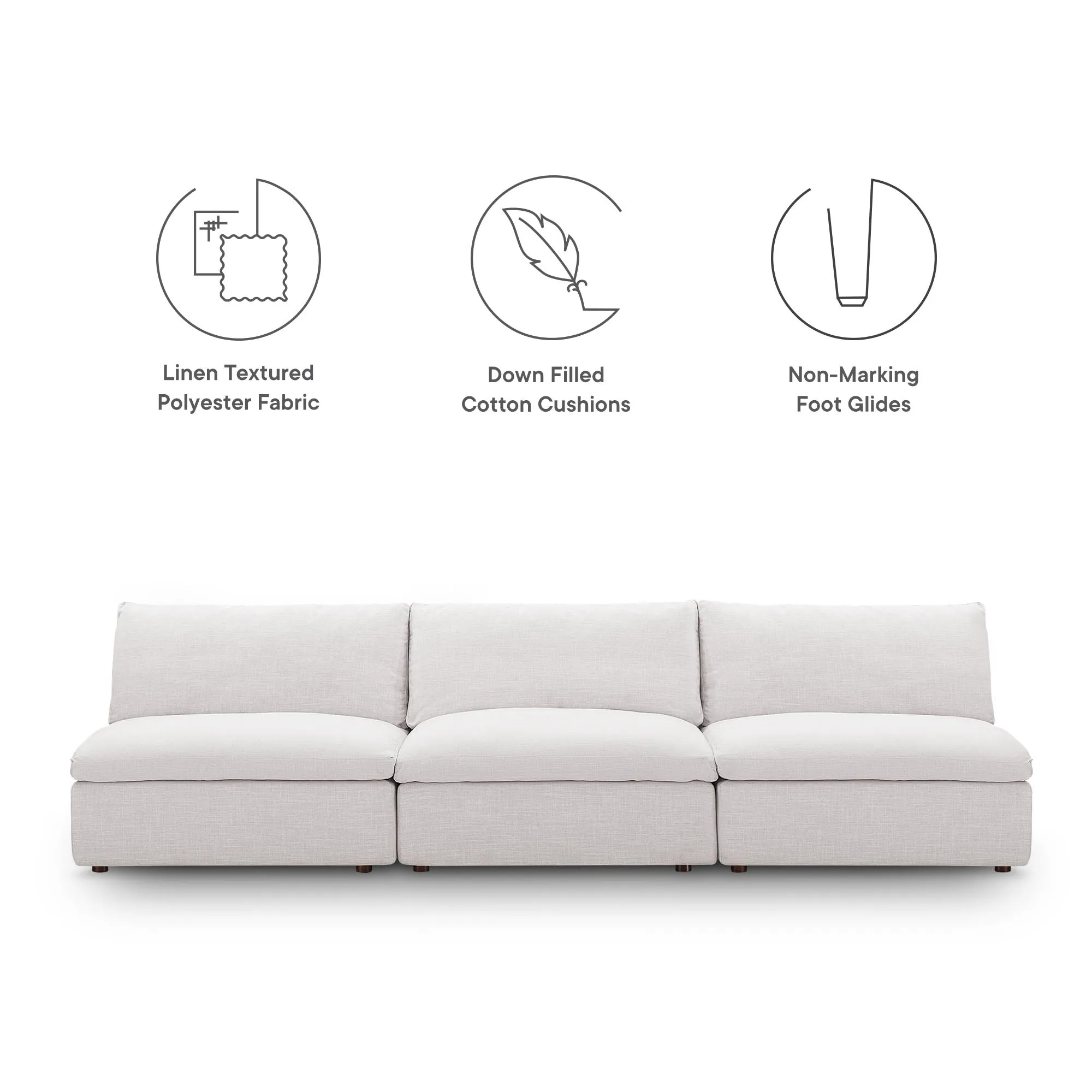 Commix Down Filled Overstuffed 3-Piece Armless Sectional Sofa by Modway