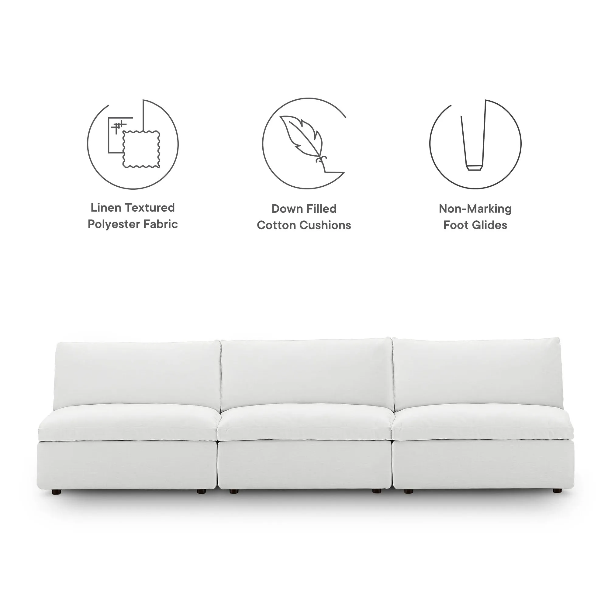 Commix Down Filled Overstuffed 3-Piece Armless Sectional Sofa by Modway