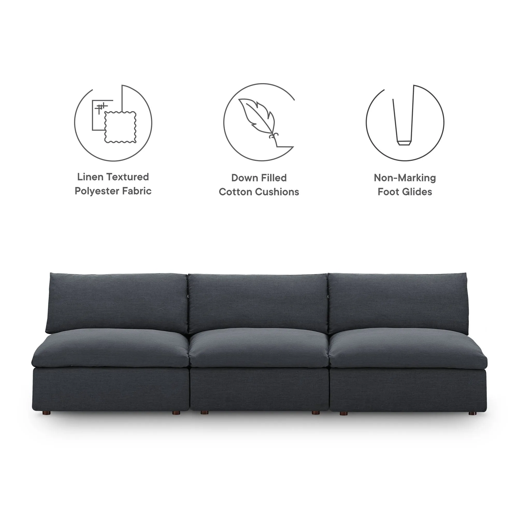 Commix Down Filled Overstuffed 3-Piece Armless Sectional Sofa by Modway