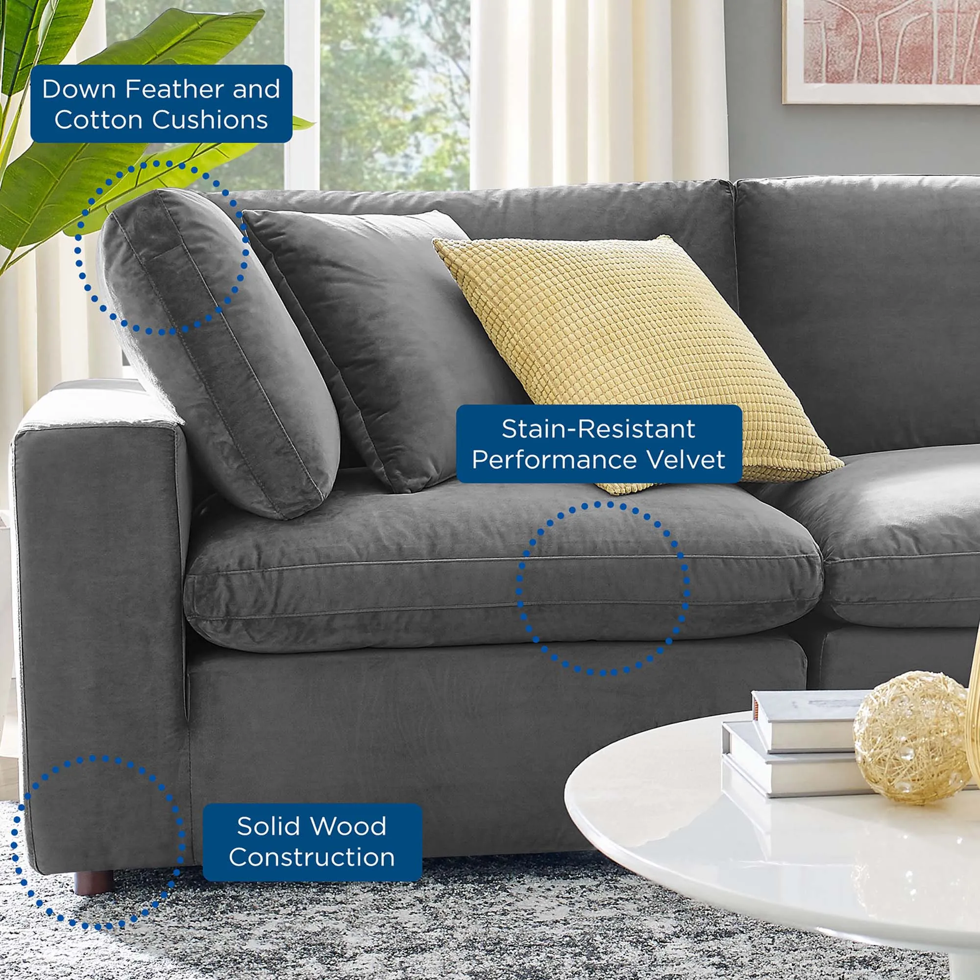 Commix Down Filled Overstuffed Performance Velvet 3-Seater Sofa by Modway